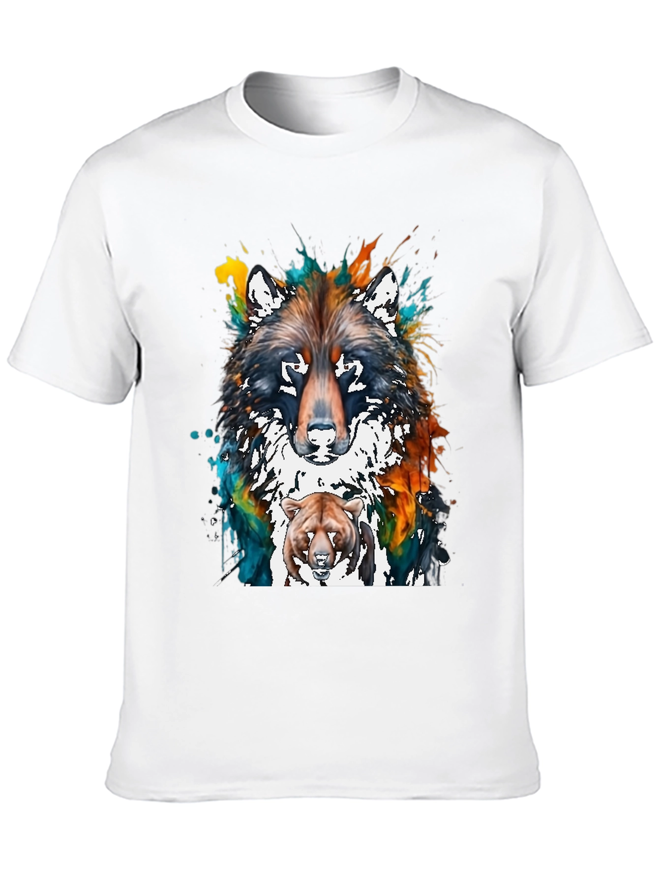 Wolf and Bear Graphic Print T-Shirt