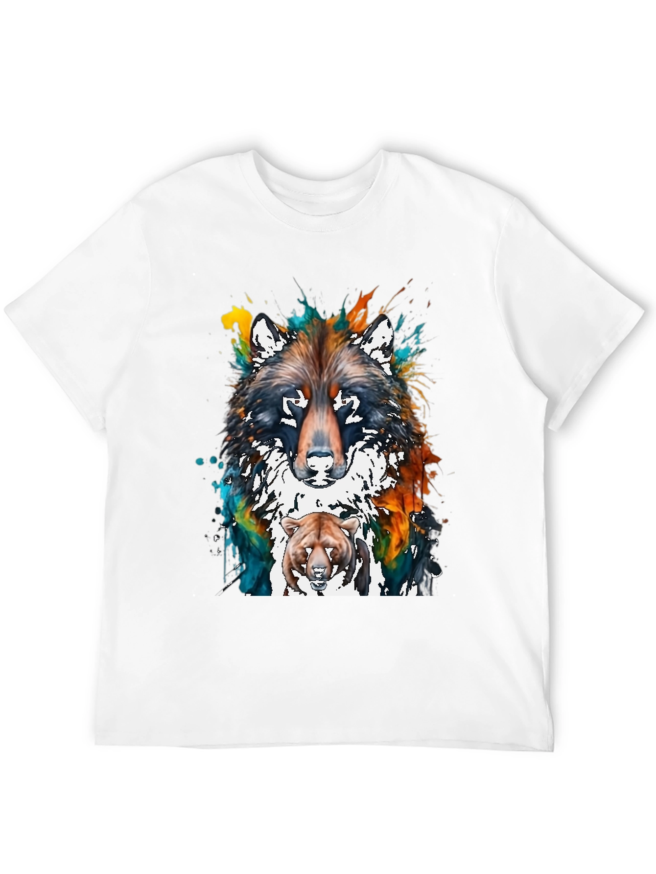 Wolf and Bear Graphic Print T-Shirt