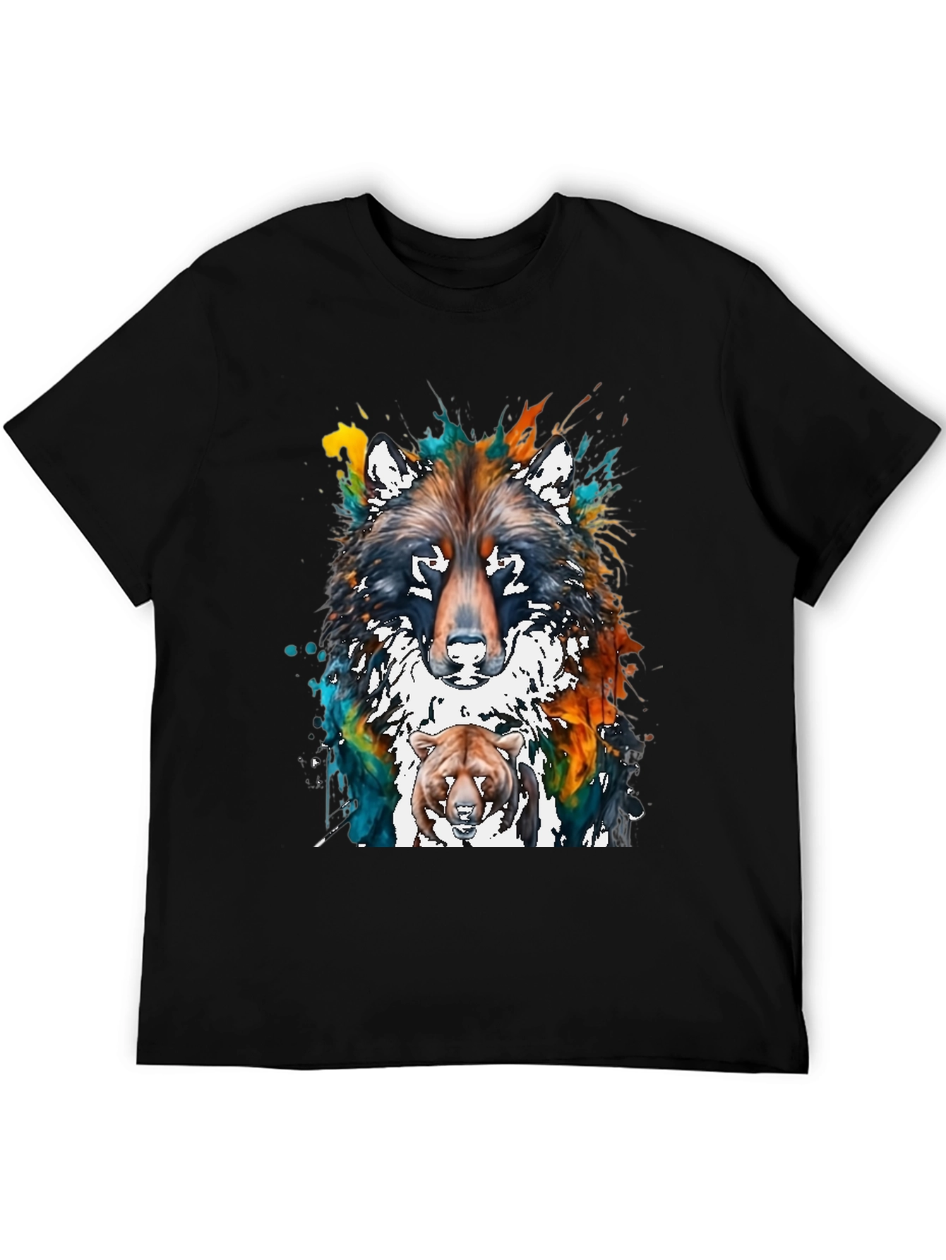 Wolf and Bear Graphic Print T-Shirt