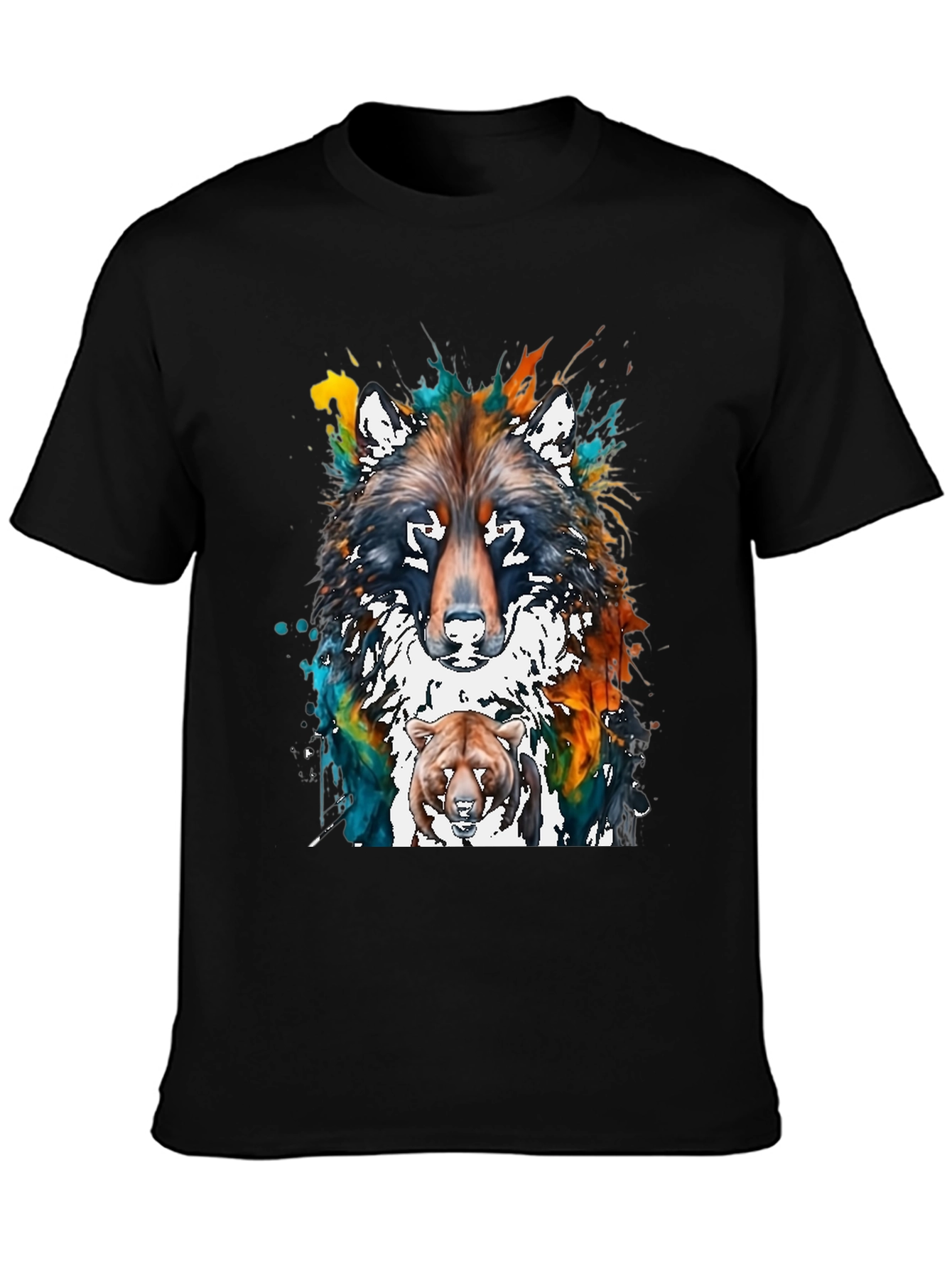 Wolf and Bear Graphic Print T-Shirt