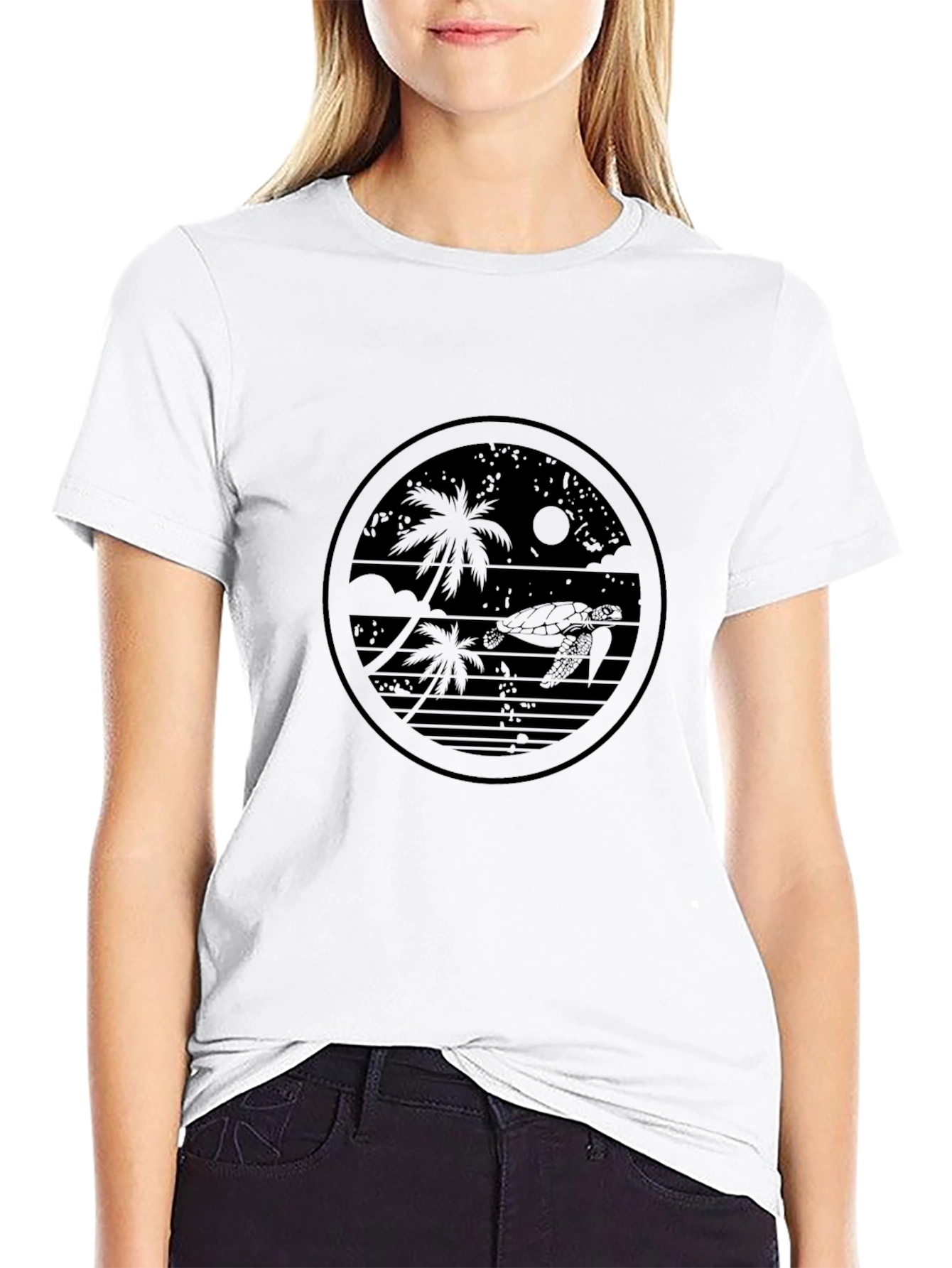 Tropical Turtle Graphic Tee - Black