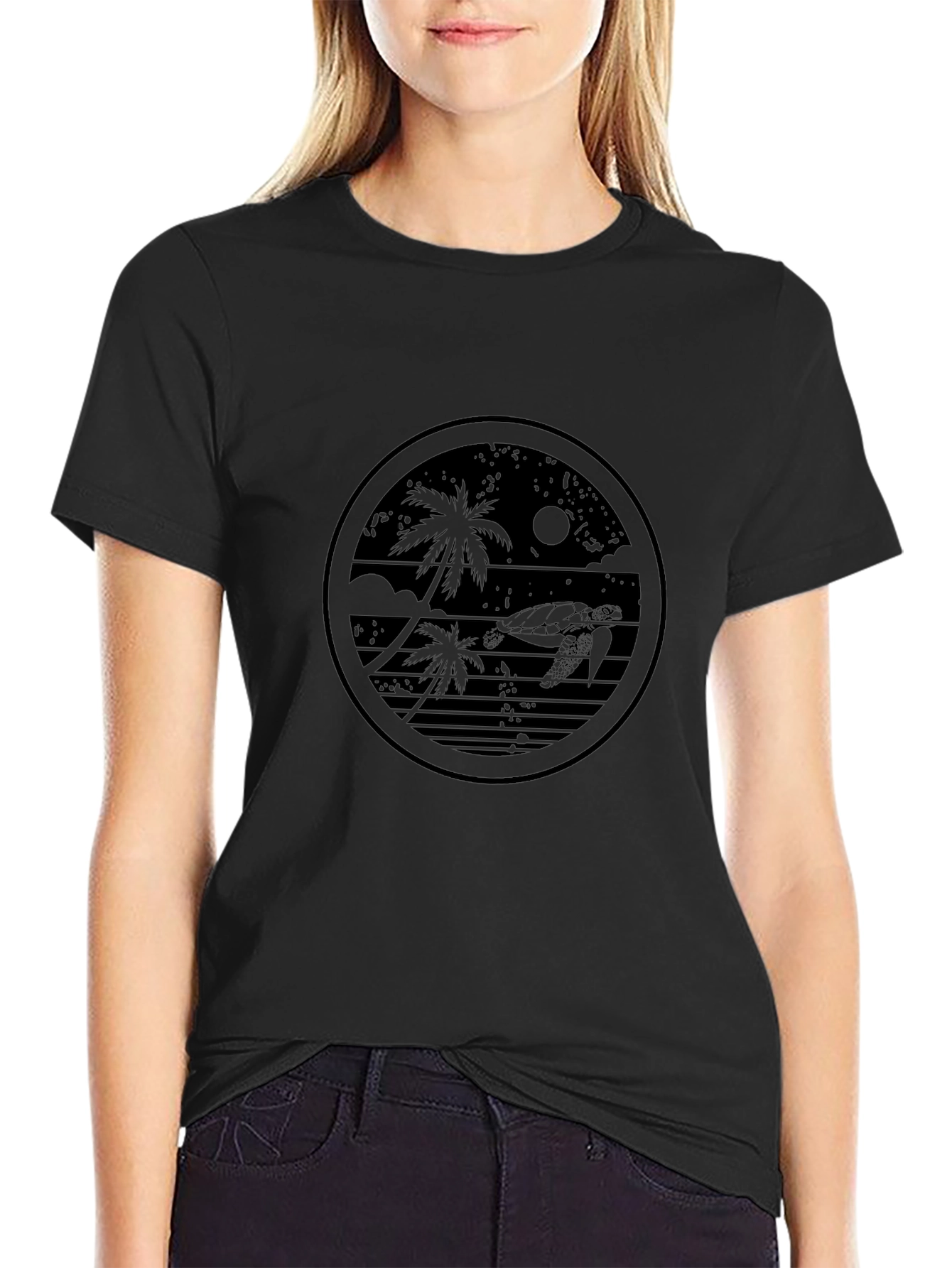 Tropical Turtle Graphic Tee - Black