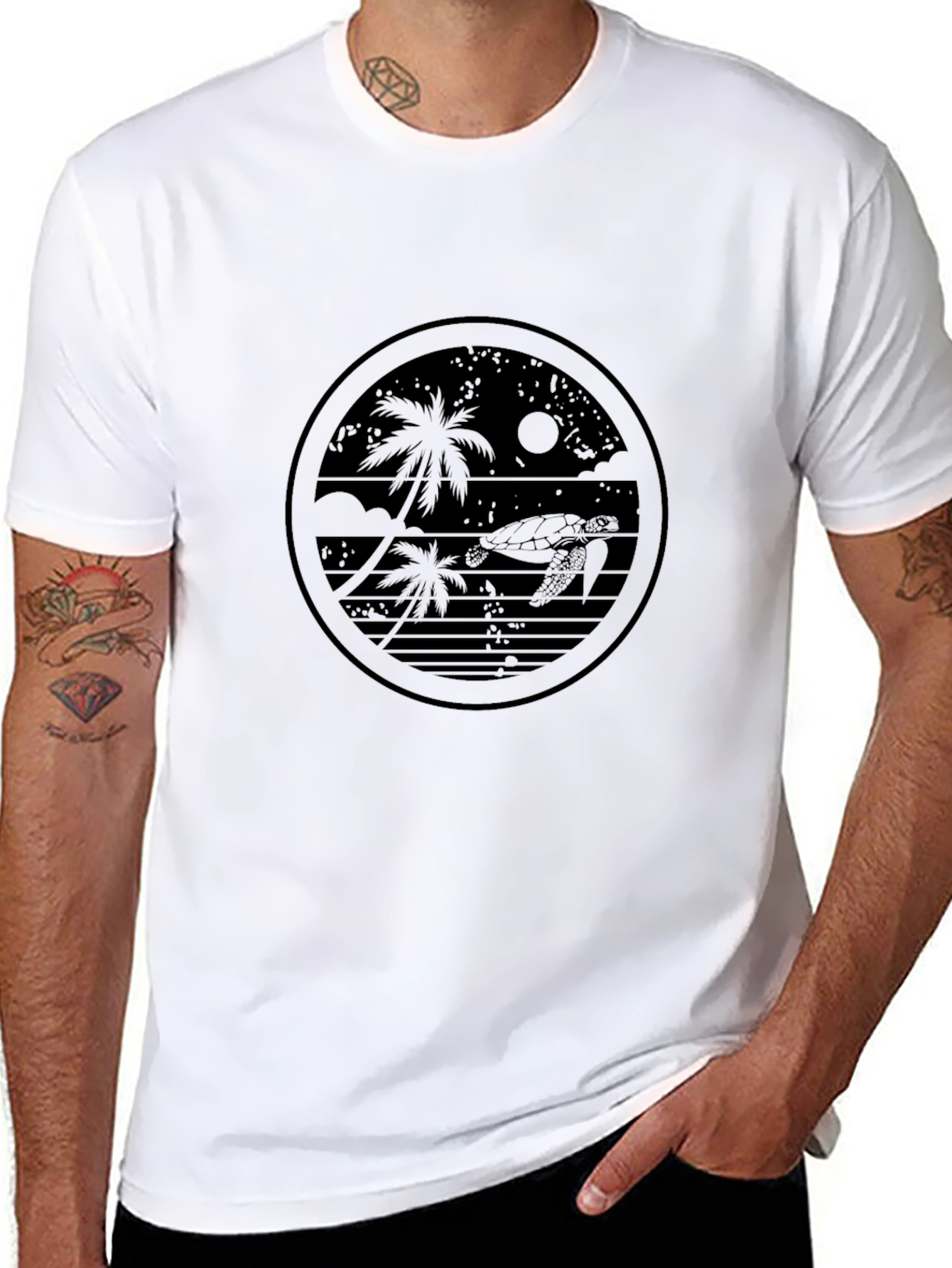 Tropical Turtle Graphic Tee - Black