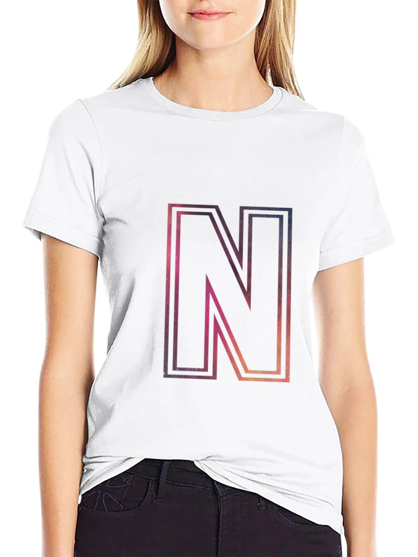 Black T-Shirt with Gradient N Graphic