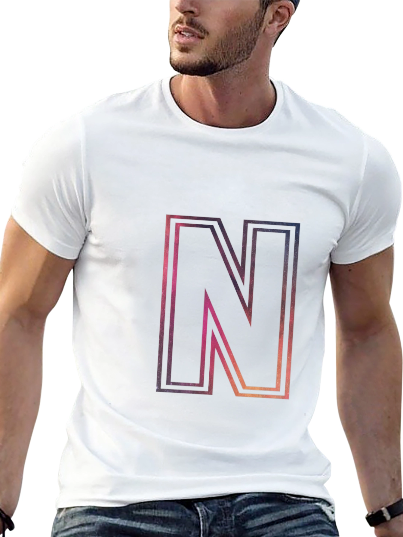 Black T-Shirt with Gradient N Graphic
