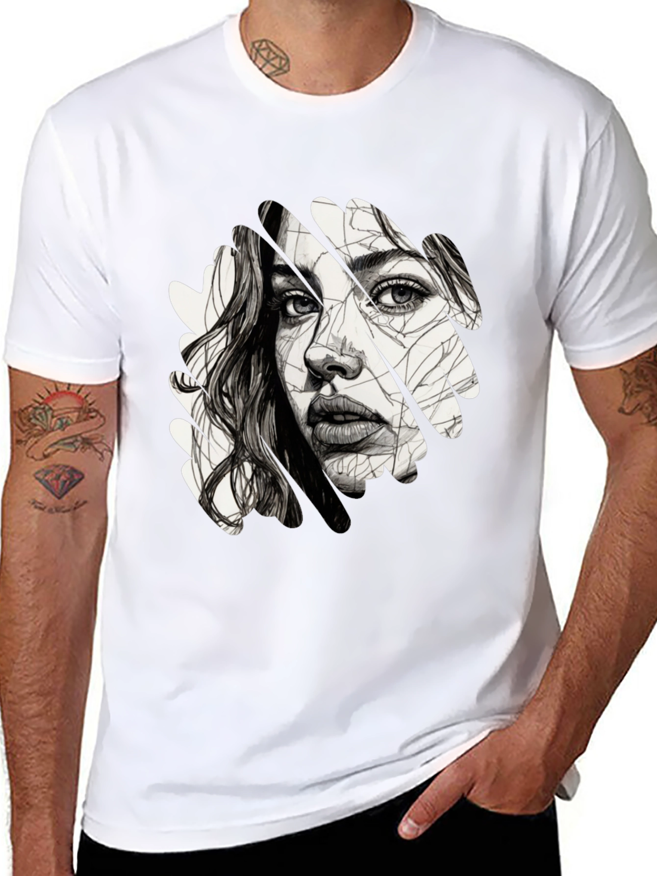 Abstract Woman Face Graphic Black T-Shirt