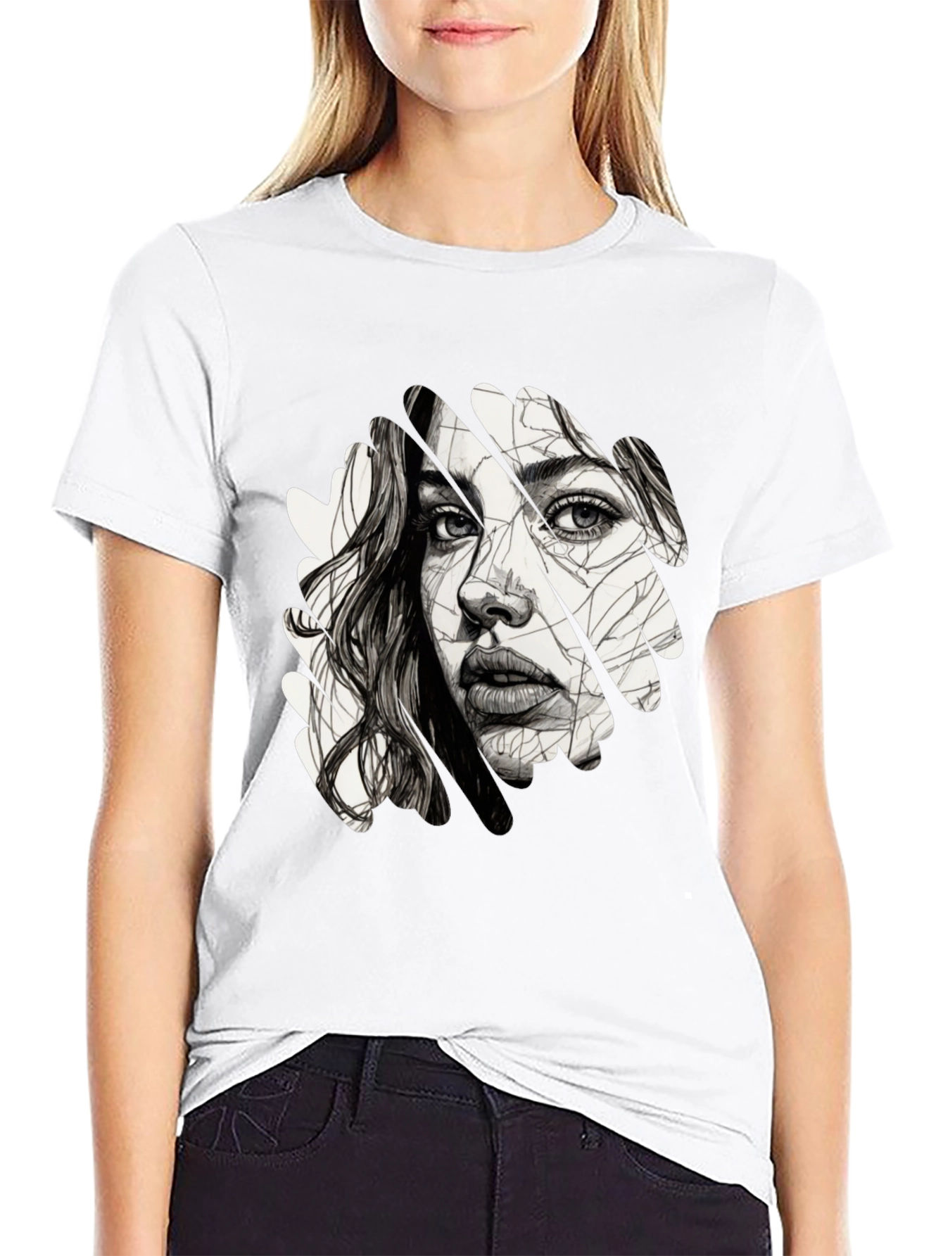 Abstract Woman Face Graphic Black T-Shirt