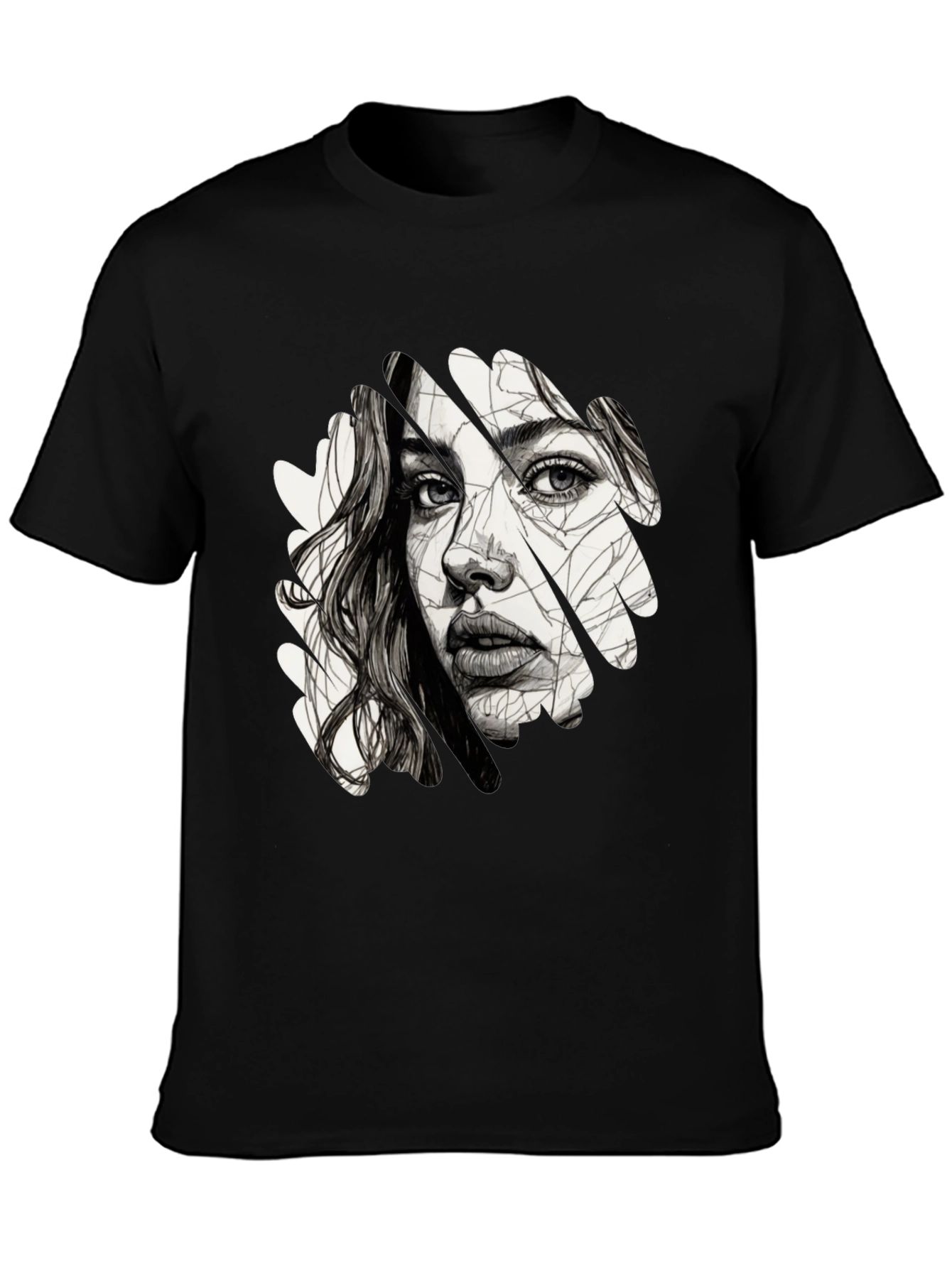 Abstract Woman Face Graphic Black T-Shirt