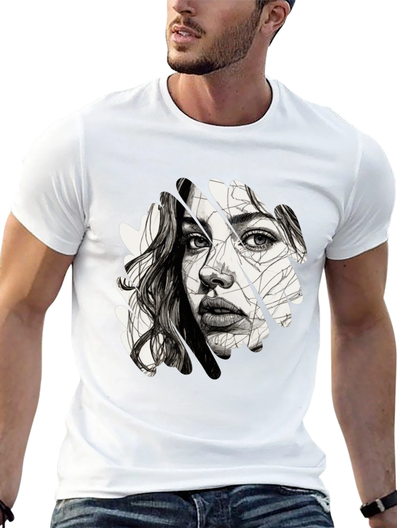 Abstract Woman Face Graphic Black T-Shirt