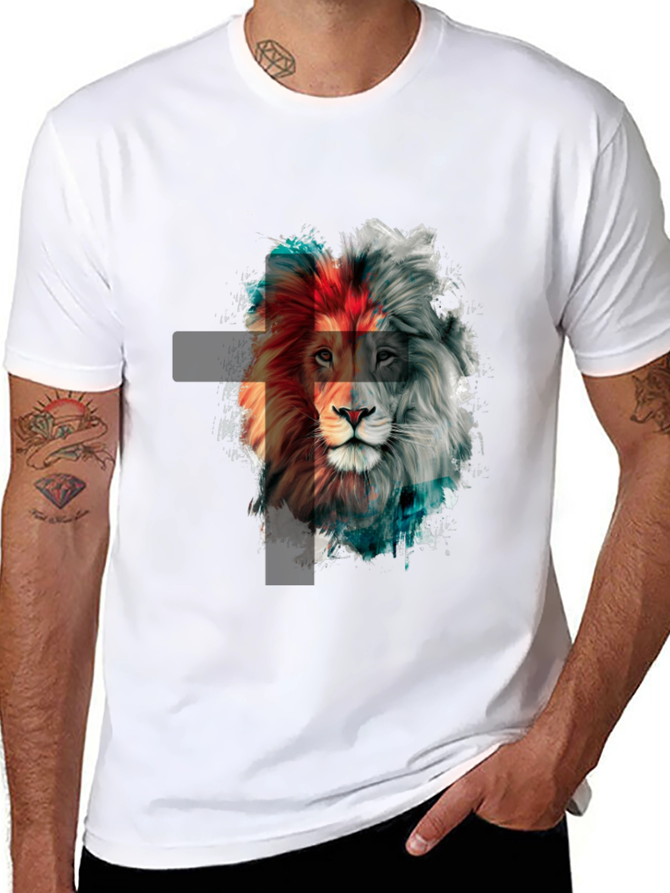 Lion Graphic Print Mens Black T-Shirt