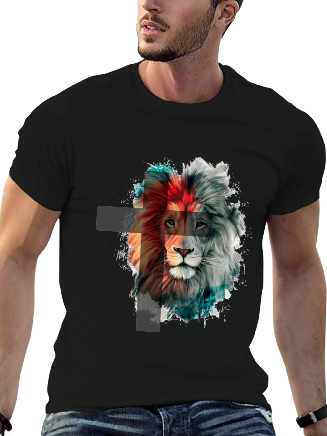 Lion Graphic Print Mens Black T-Shirt