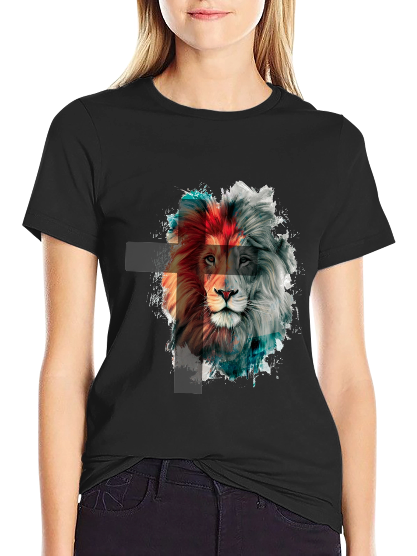 Lion Graphic Print Mens Black T-Shirt