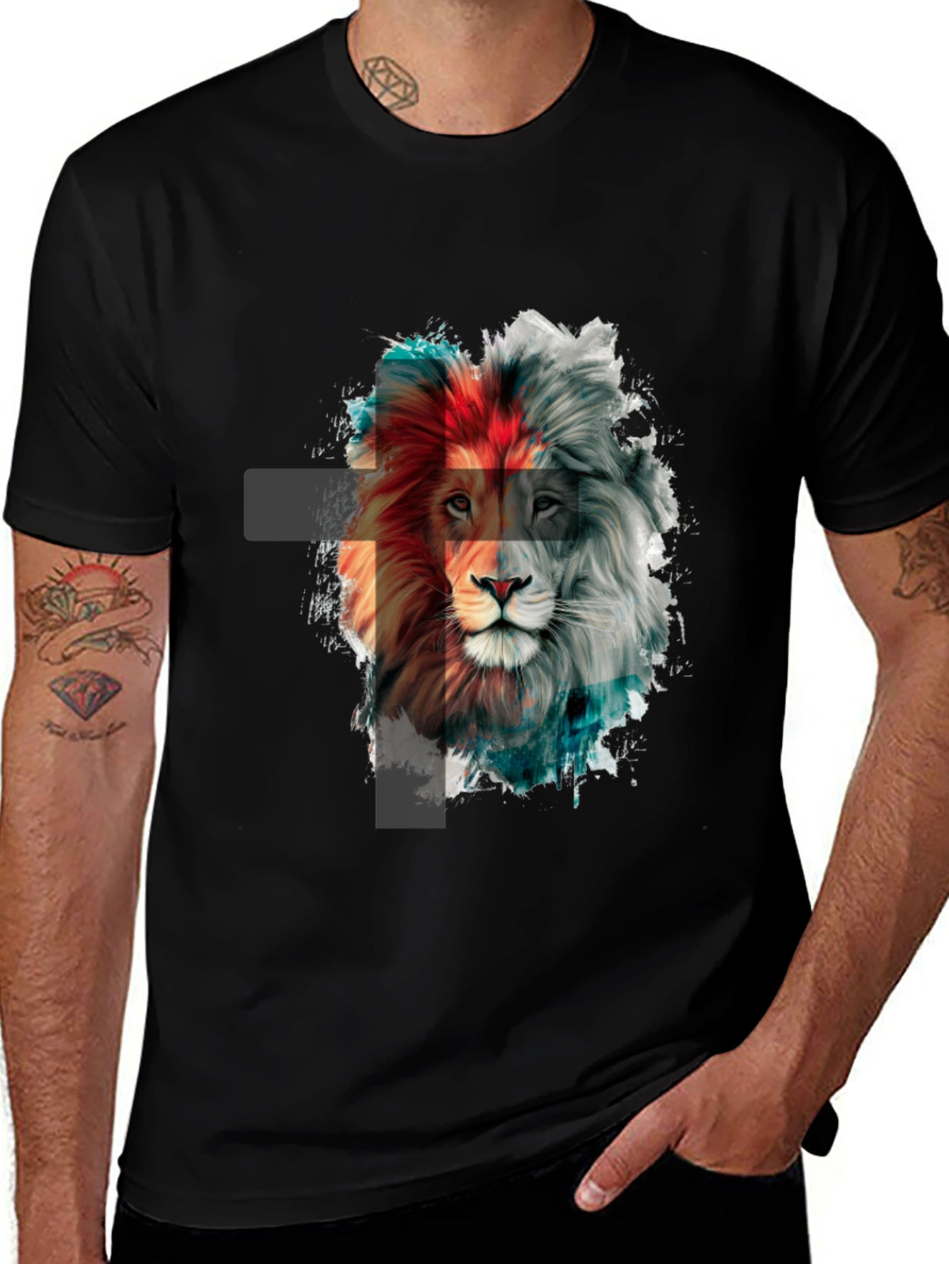 Lion Graphic Print Mens Black T-Shirt