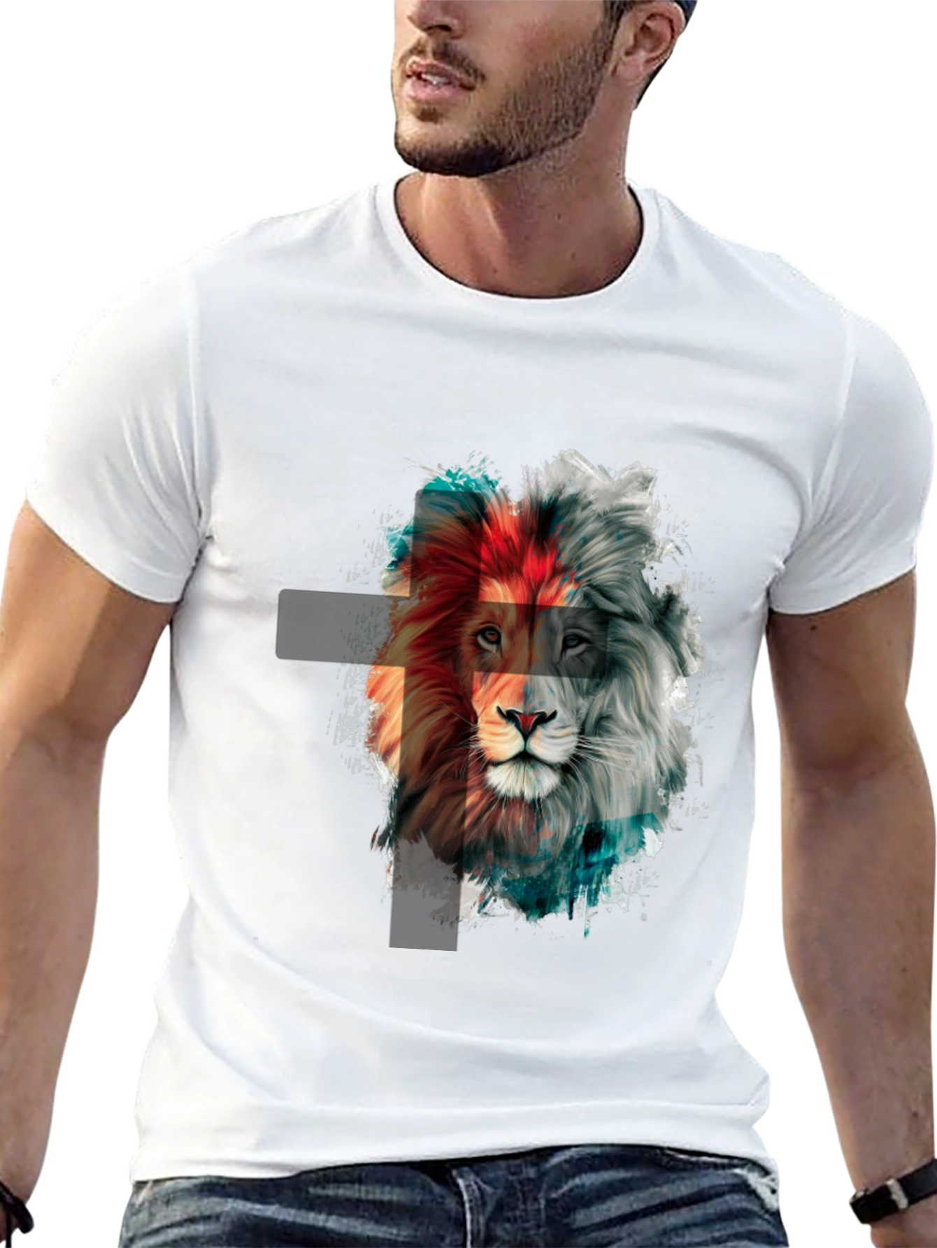 Lion Graphic Print Mens Black T-Shirt