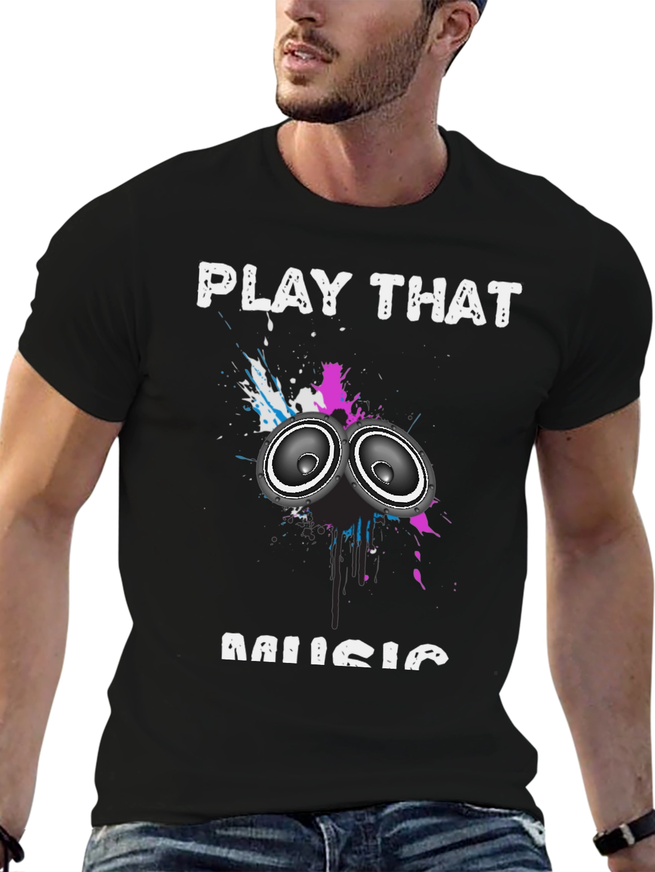 Play That Music Graphic Tee - Black Cotton Blend