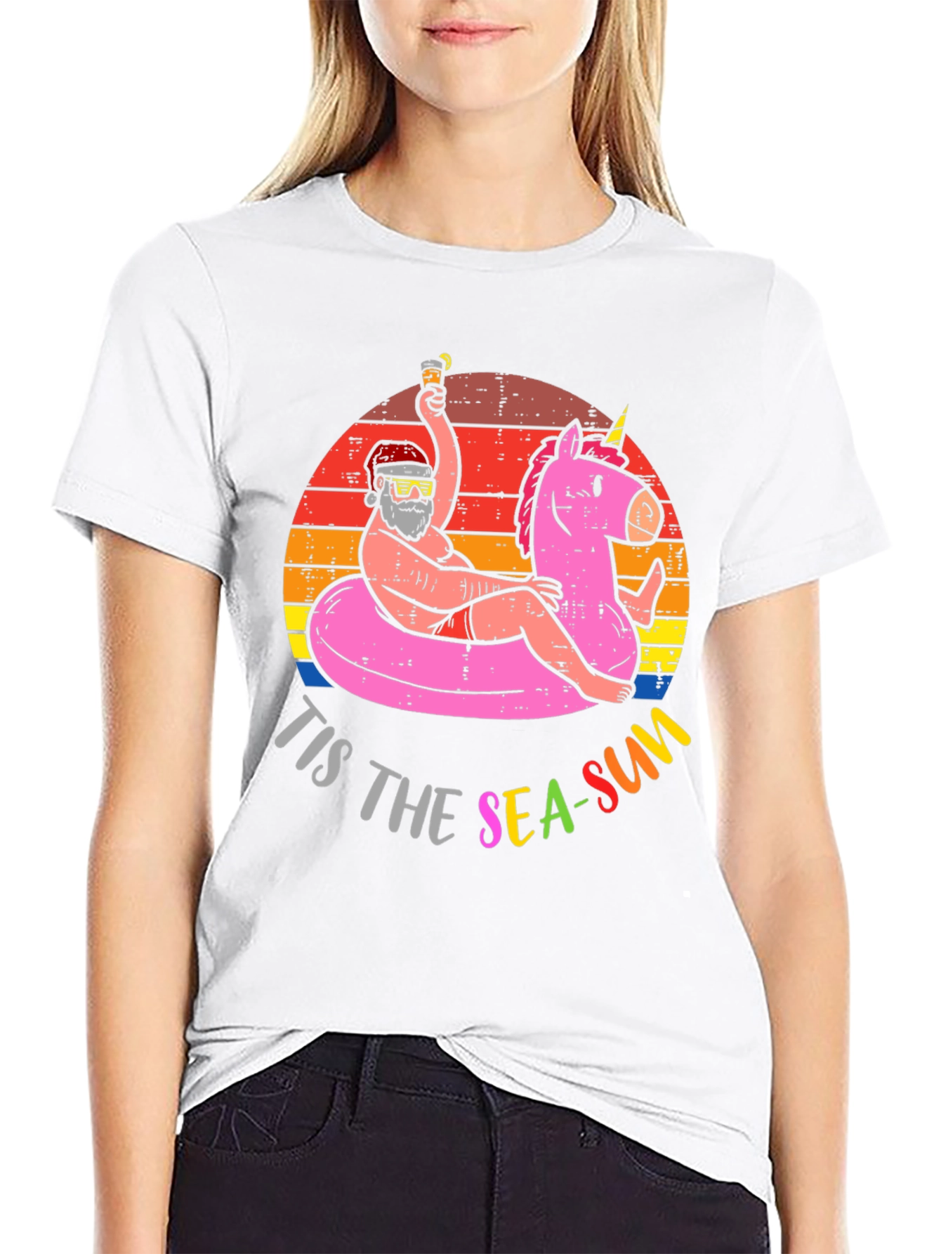 Tis The Sea-Sun Santa Unicorn T-Shirt