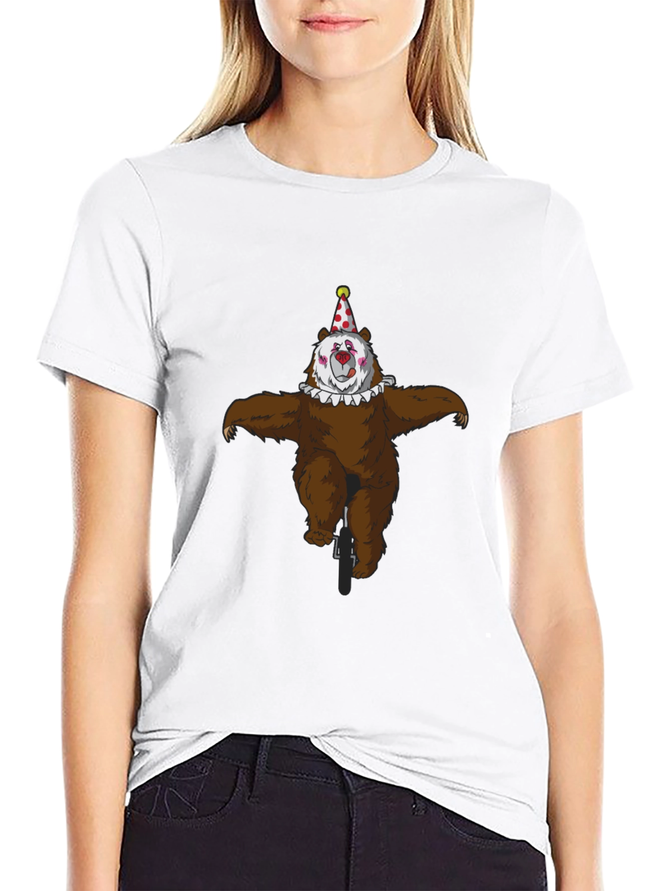 Clown Bear Unicycle Graphic T-Shirt