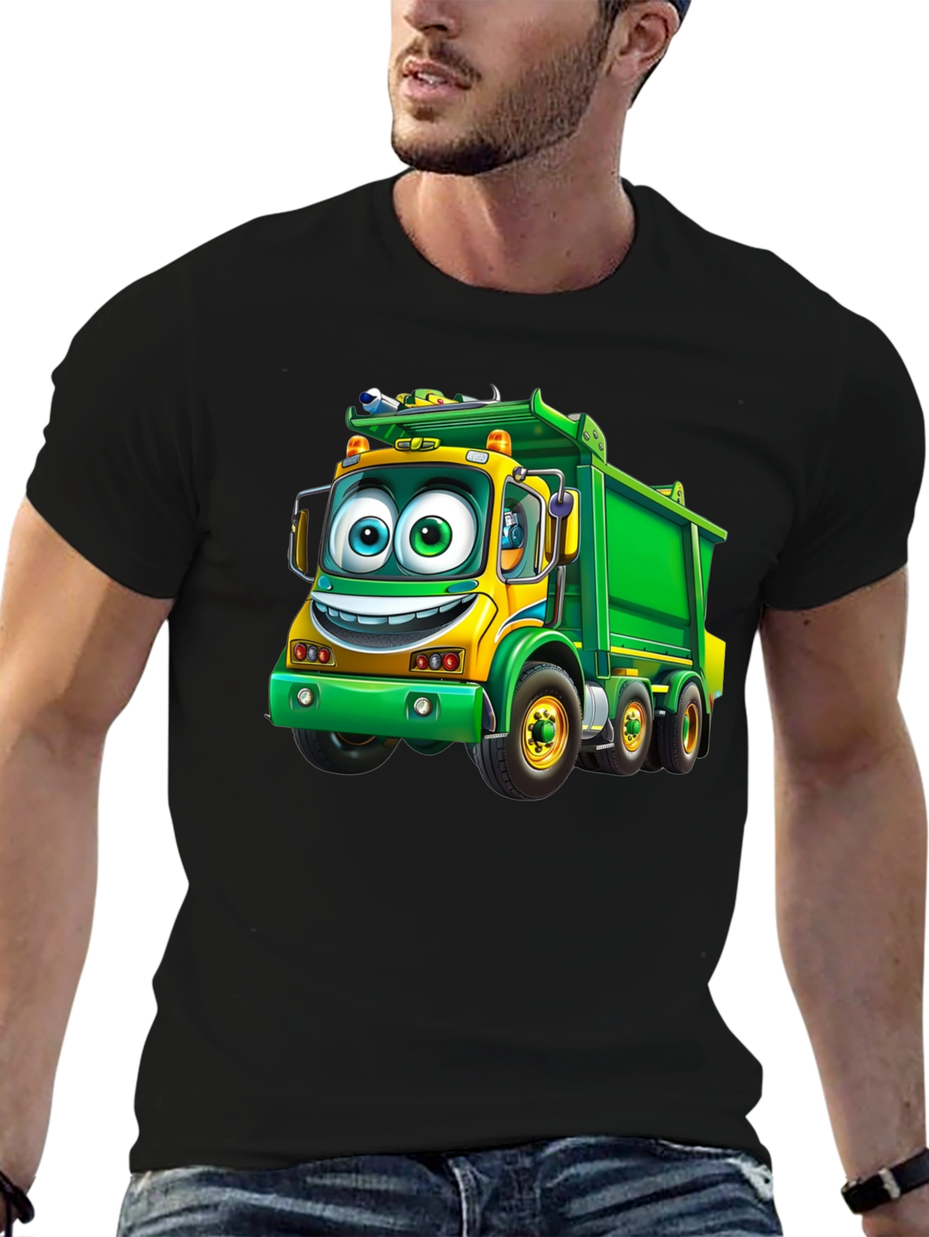Cartoon Garbage Truck Graphic T-Shirt - Fun Design
