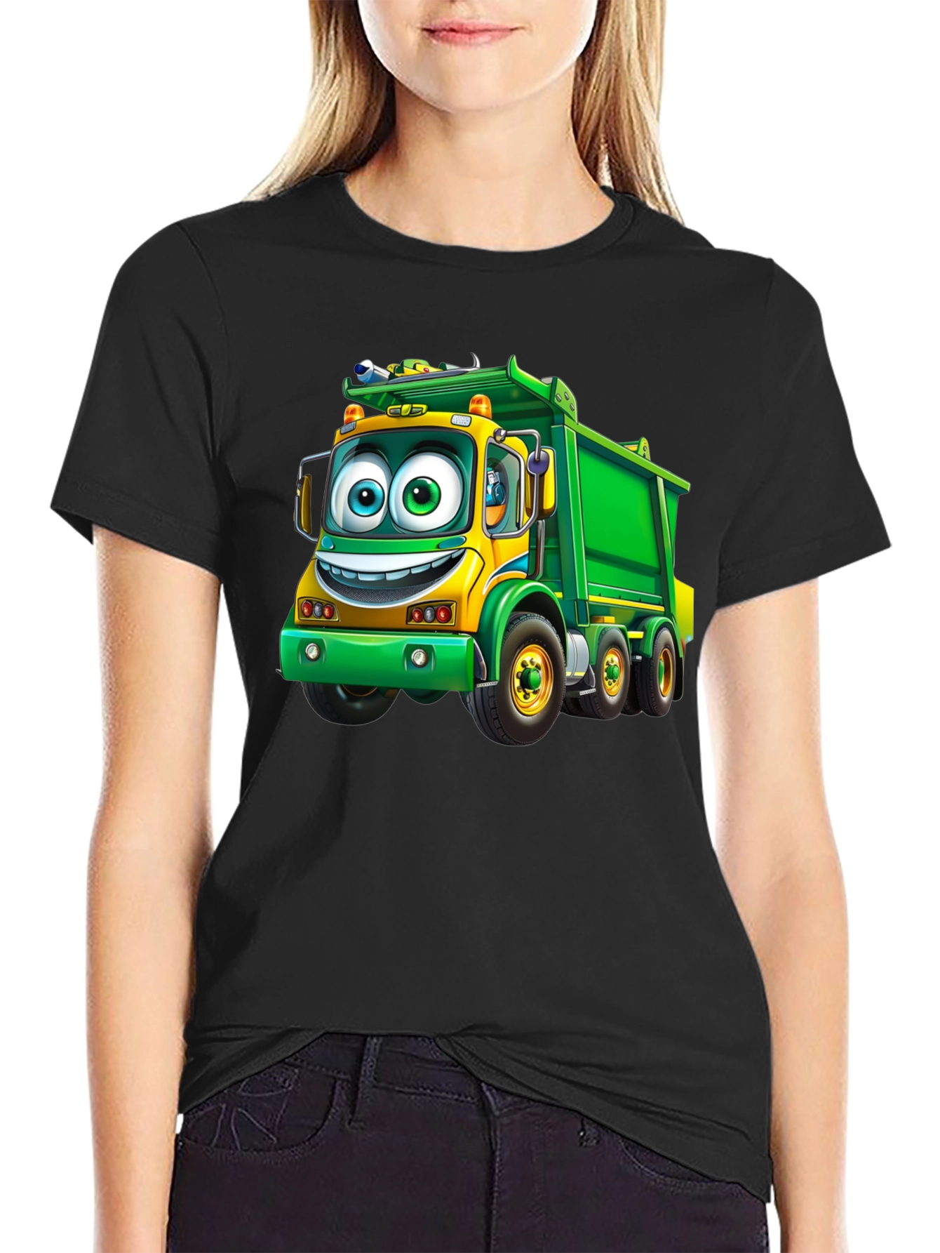 Cartoon Garbage Truck Graphic T-Shirt - Fun Design