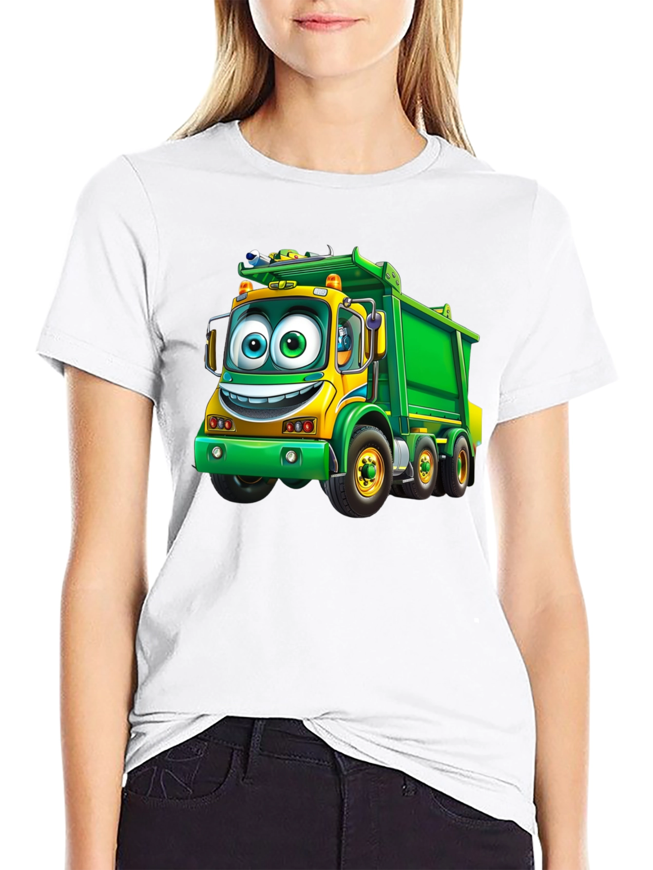 Cartoon Garbage Truck Graphic T-Shirt - Fun Design