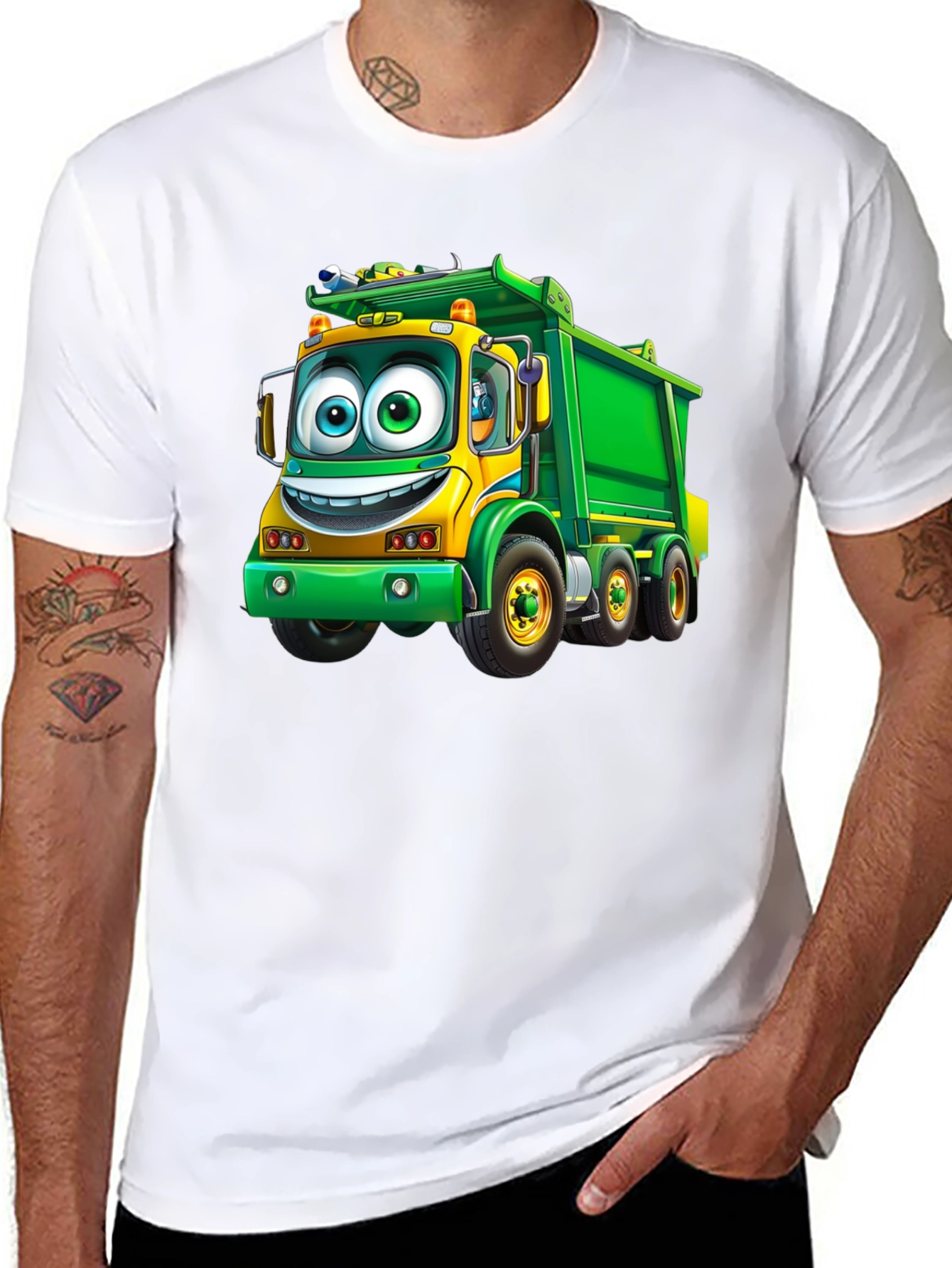 Cartoon Garbage Truck Graphic T-Shirt - Fun Design
