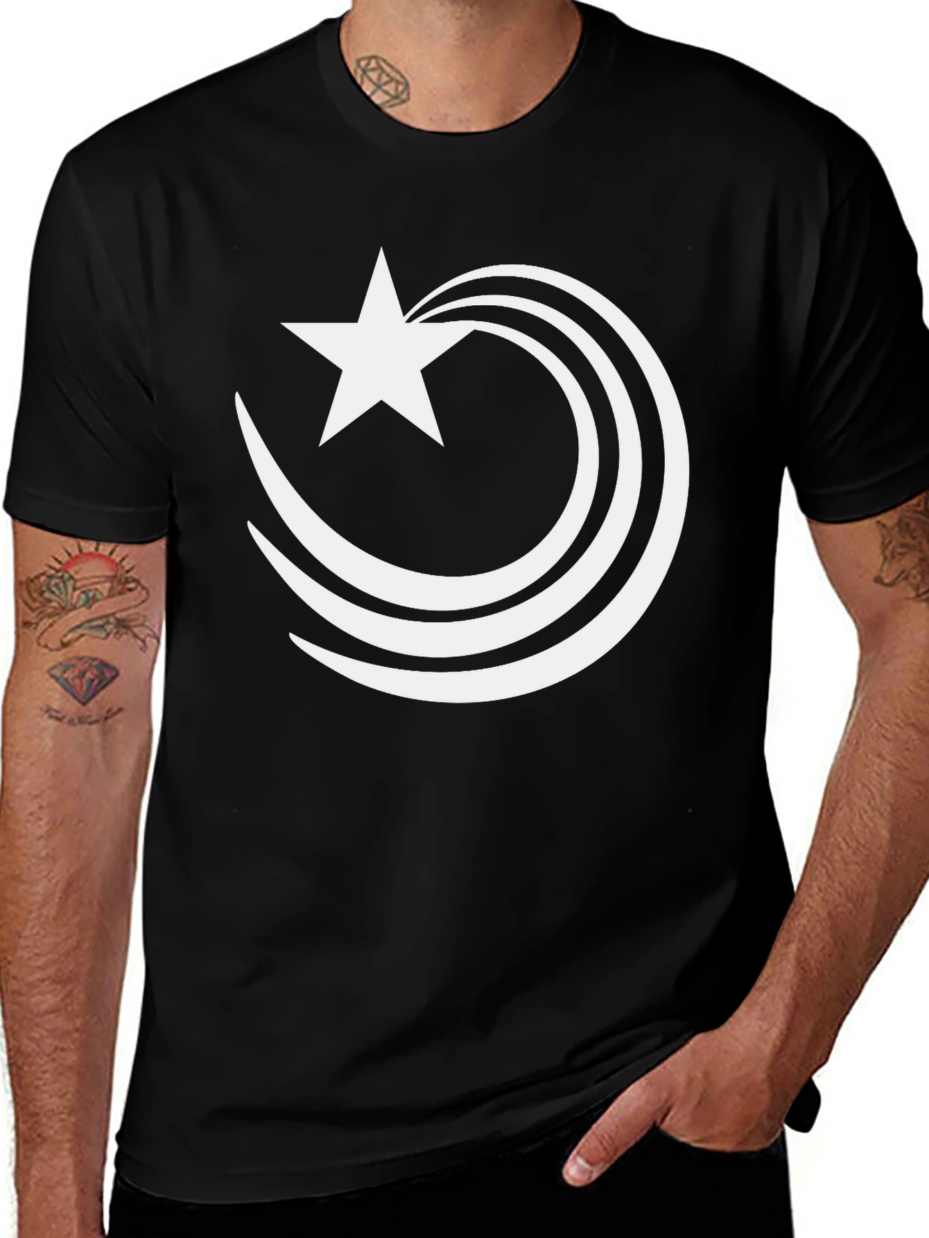 Stylish Black T-Shirt with Star and Swish Design