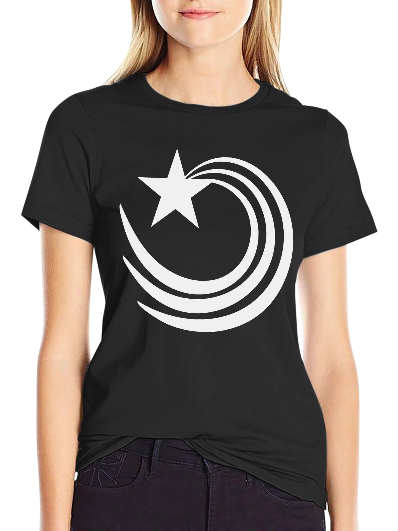 Stylish Black T-Shirt with Star and Swish Design