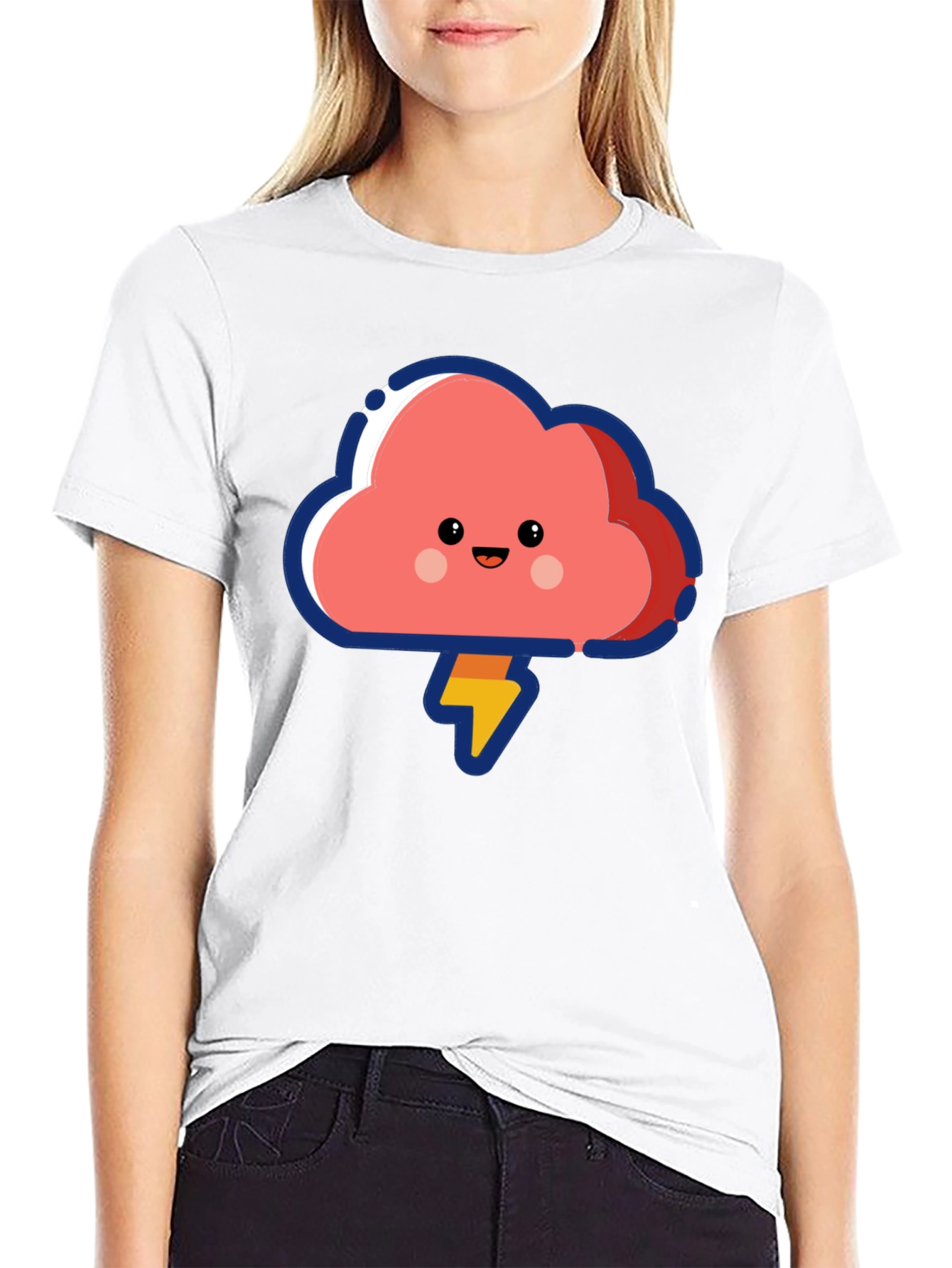 Cute Cloud Lightning Bolt Graphic T-Shirt