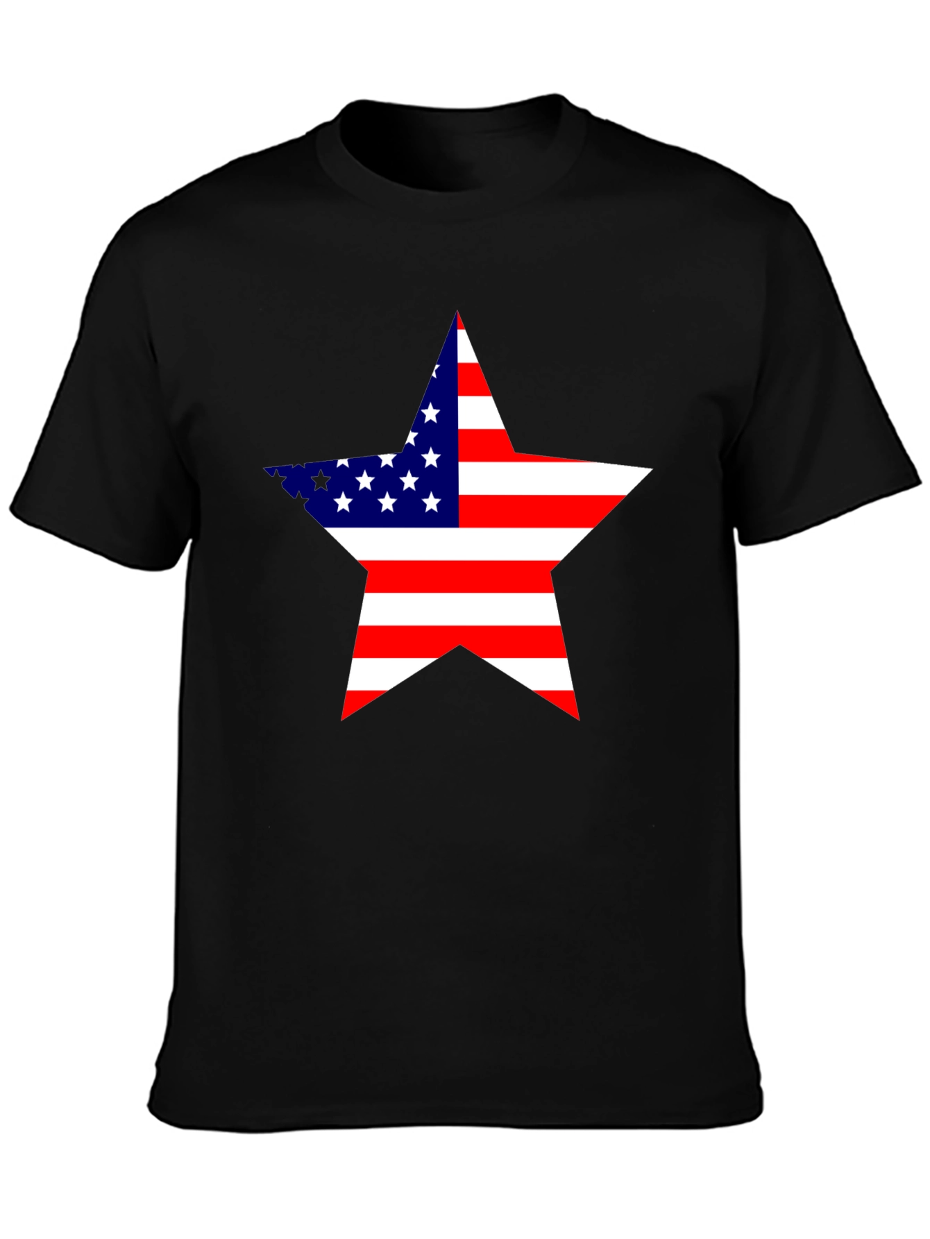 USA Flag Star Graphic Black T-Shirt