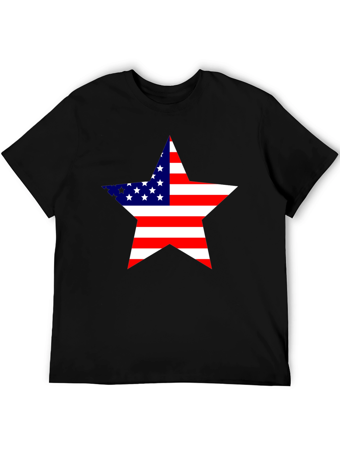 USA Flag Star Graphic Black T-Shirt