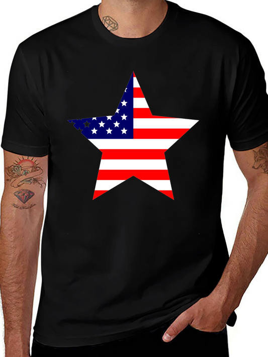 USA Flag Star Graphic Black T-Shirt