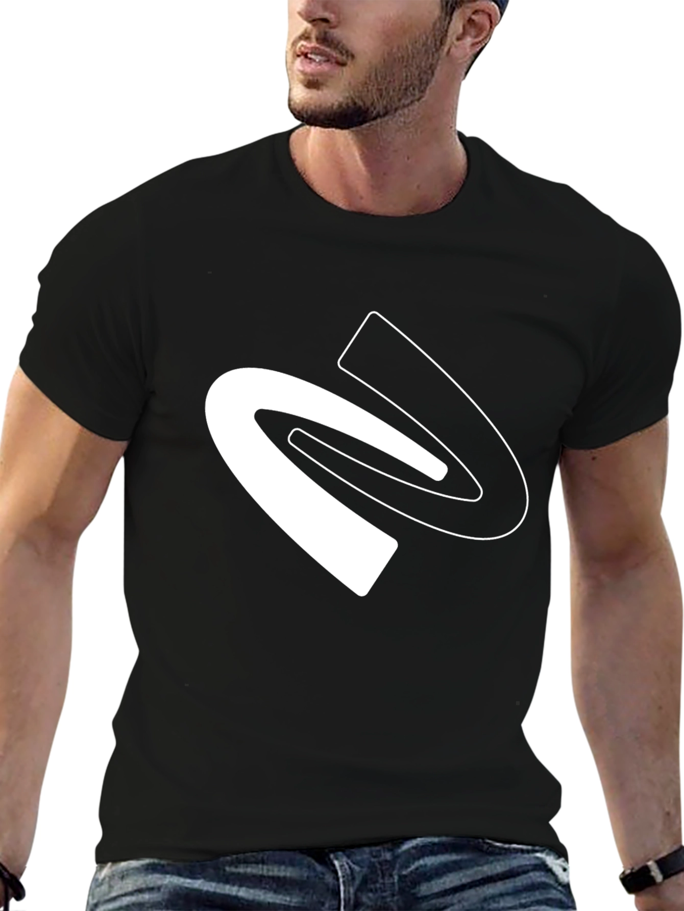 Modern Black T-Shirt with Abstract White Graphic