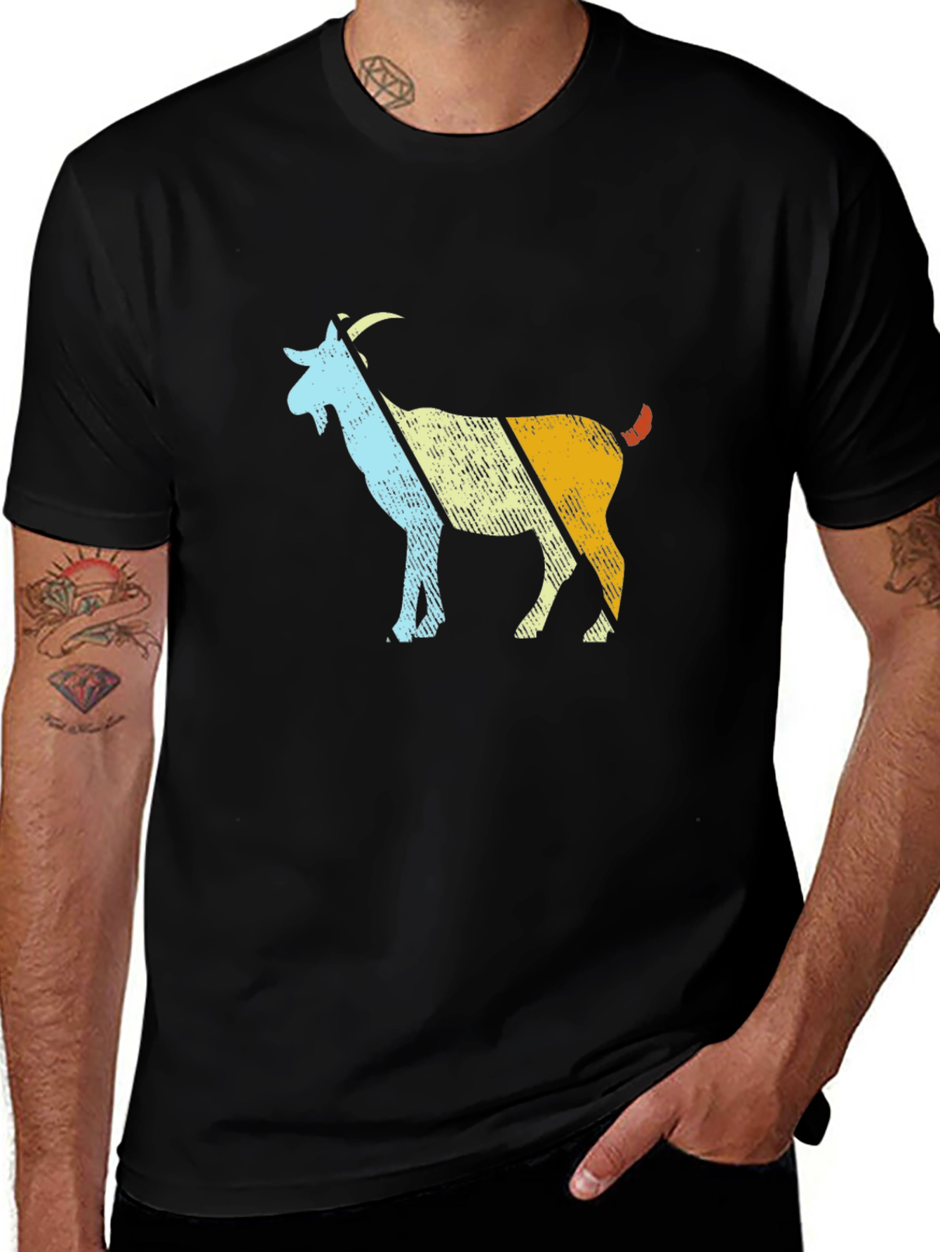 Retro Goat Graphic T-Shirt - Black