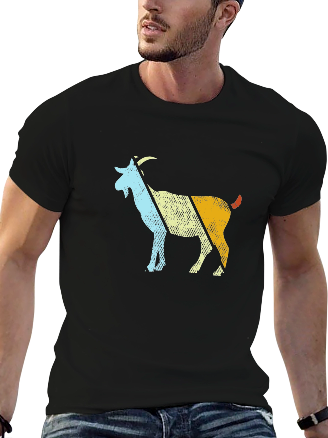 Retro Goat Graphic T-Shirt - Black