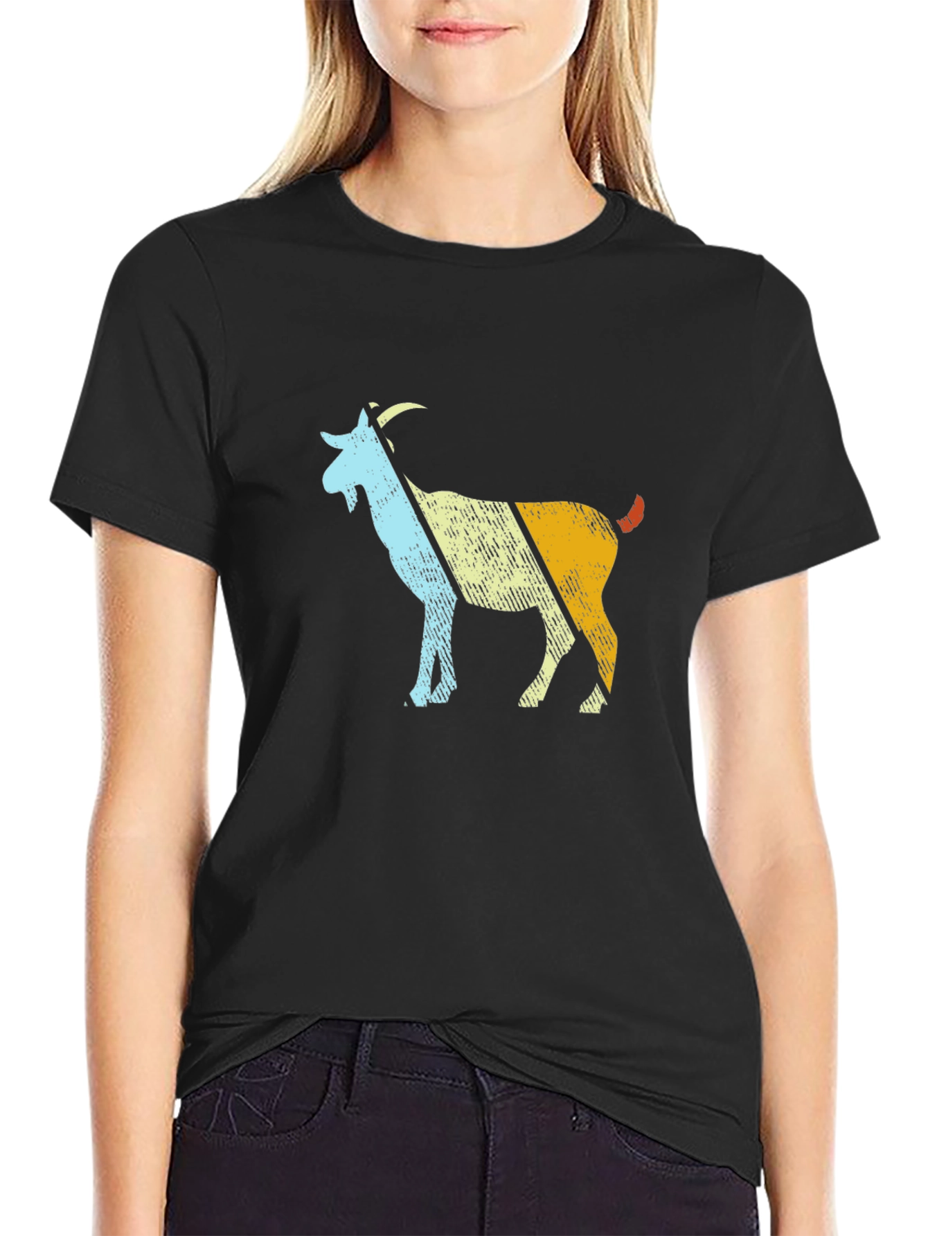 Retro Goat Graphic T-Shirt - Black