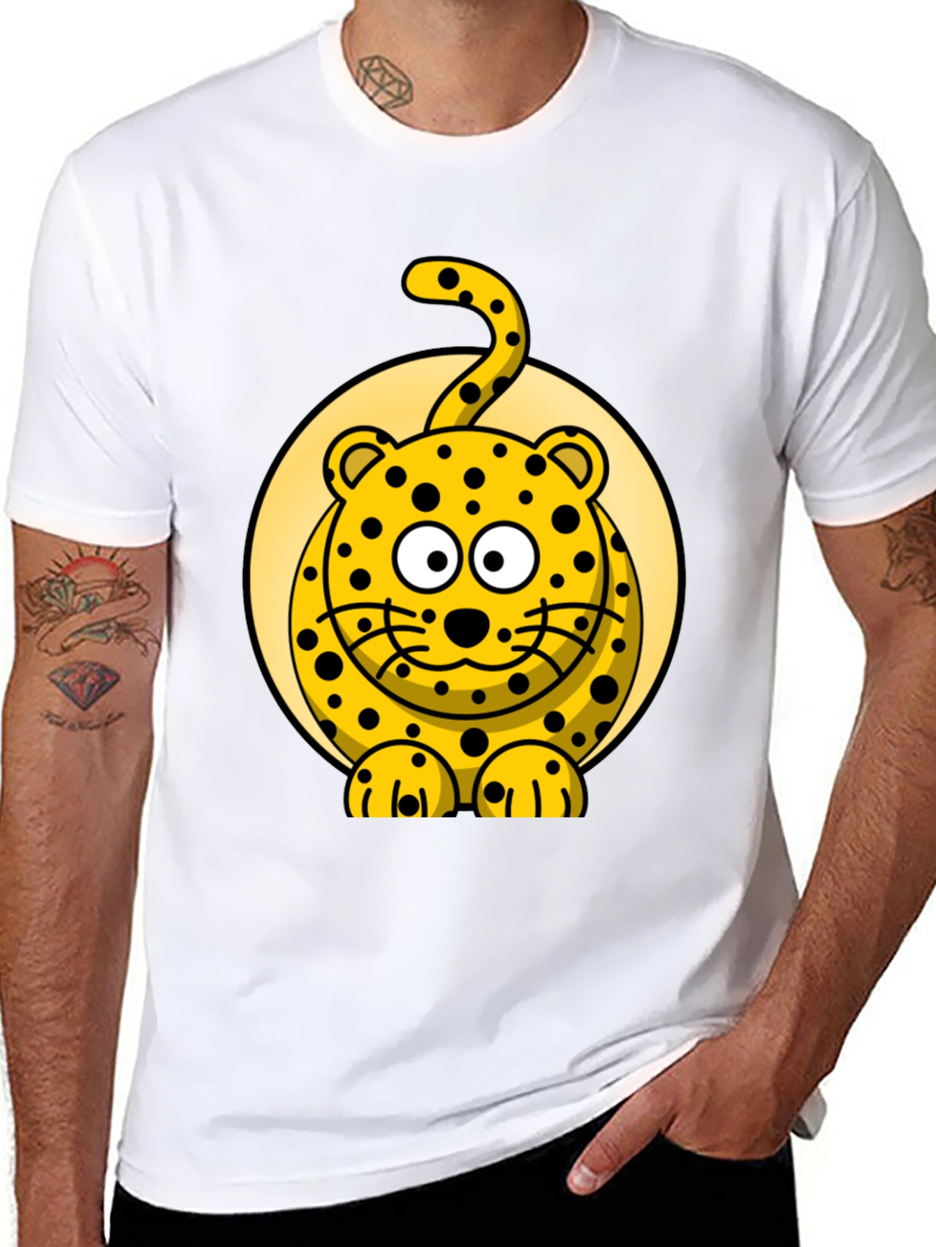 Cartoon Leopard Graphic Black T-Shirt