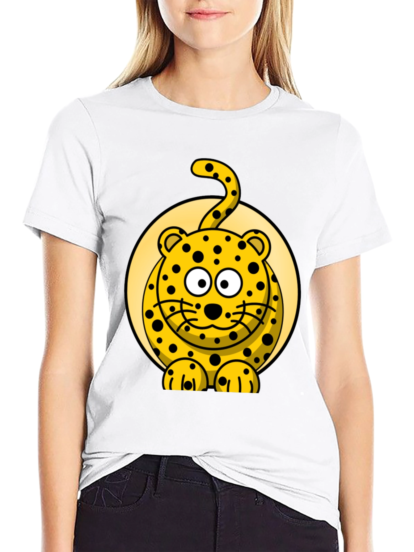 Cartoon Leopard Graphic Black T-Shirt