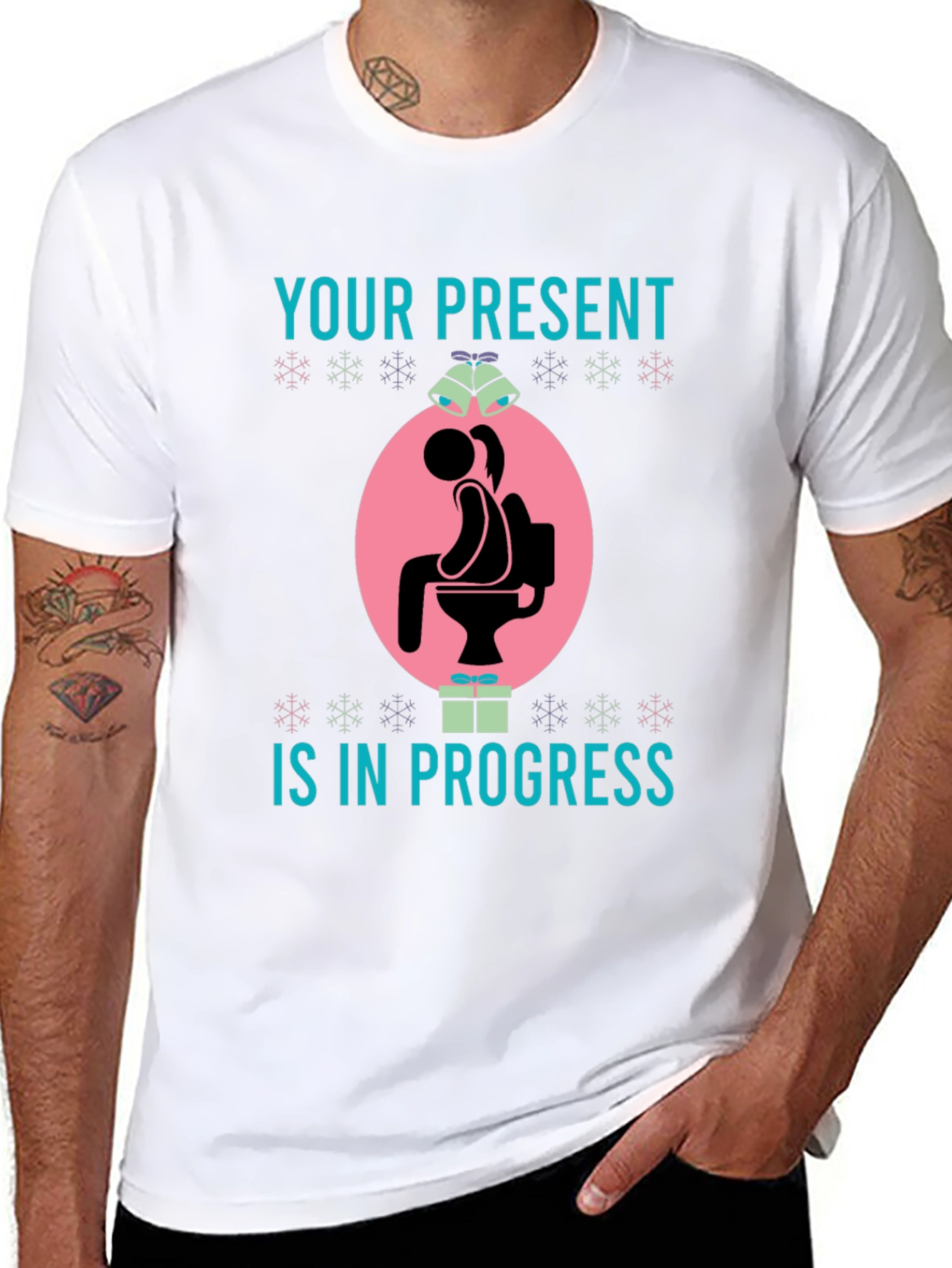 Humorous Present in Progress Christmas T-Shirt