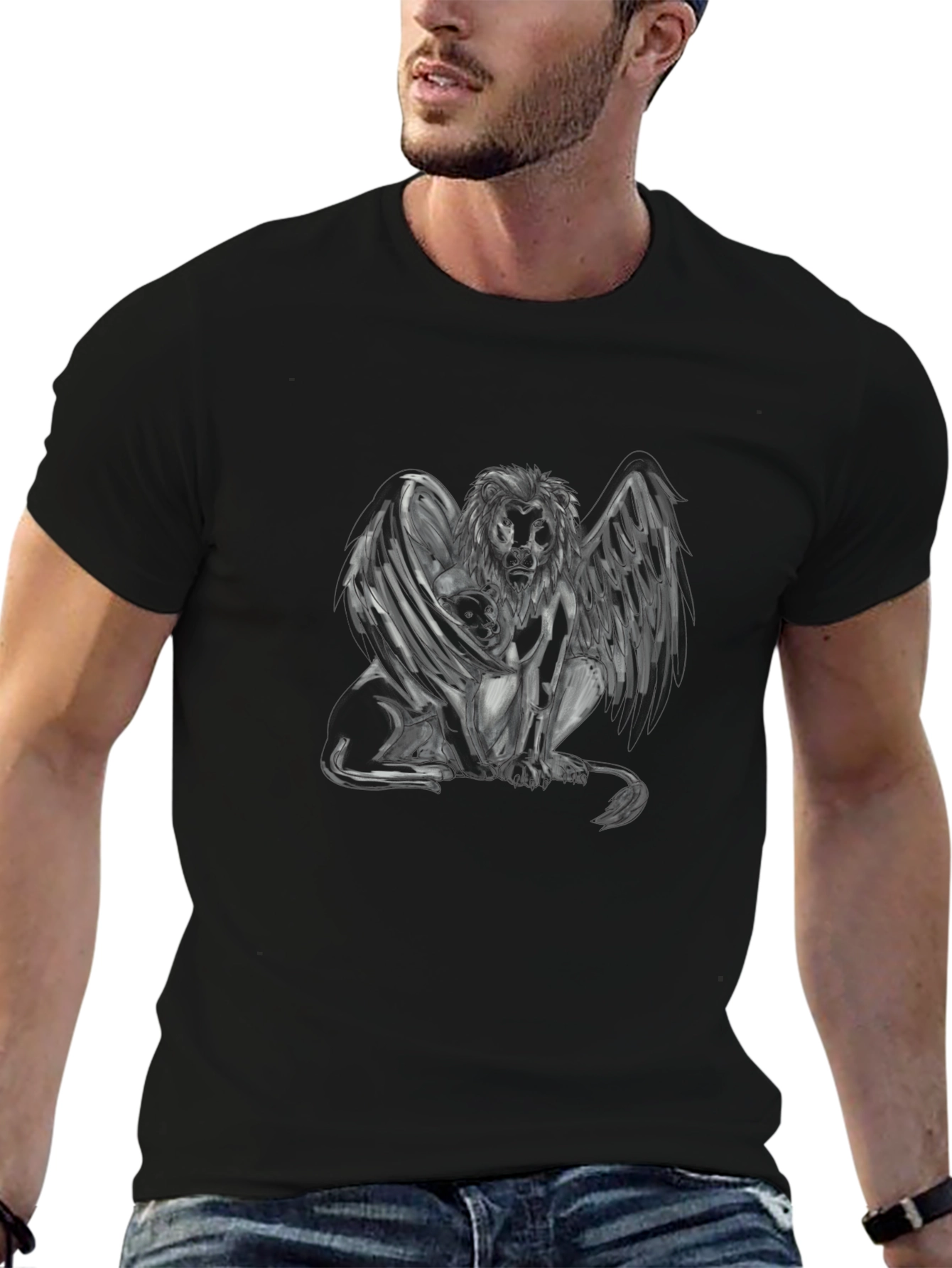 Winged Lion Graphic Black T-Shirt