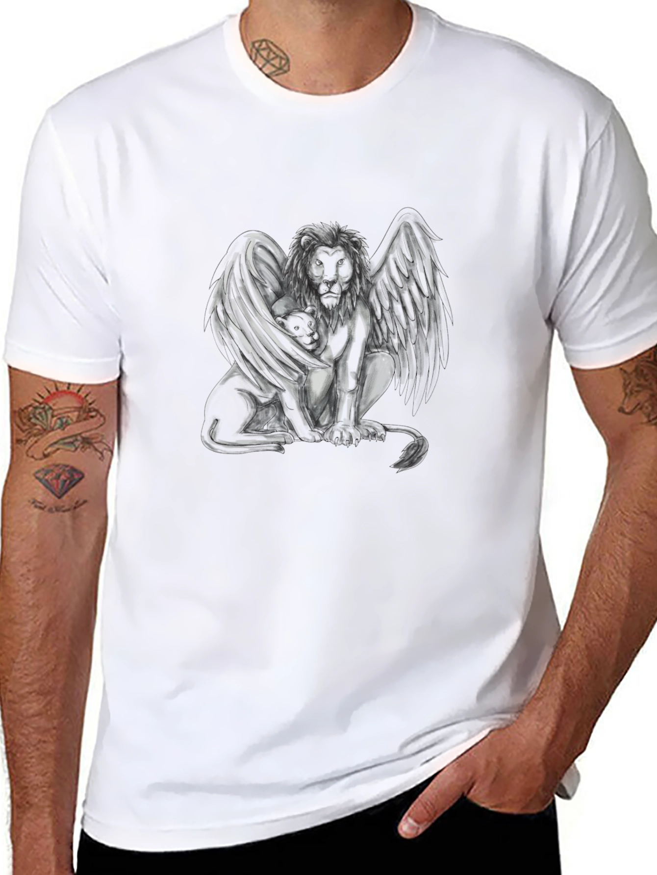 Winged Lion Graphic Black T-Shirt