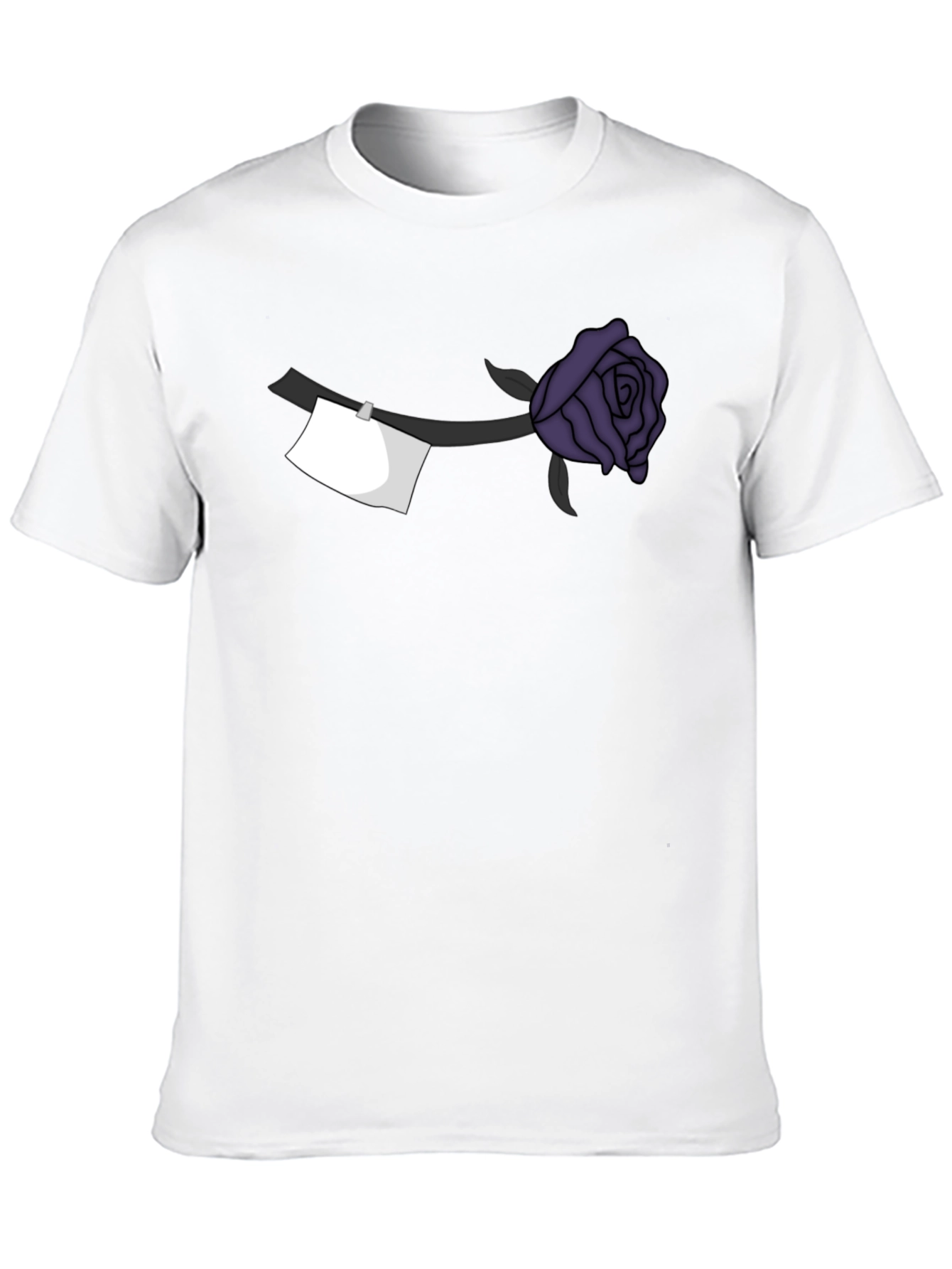 Black T-Shirt with Purple Rose and Note Design