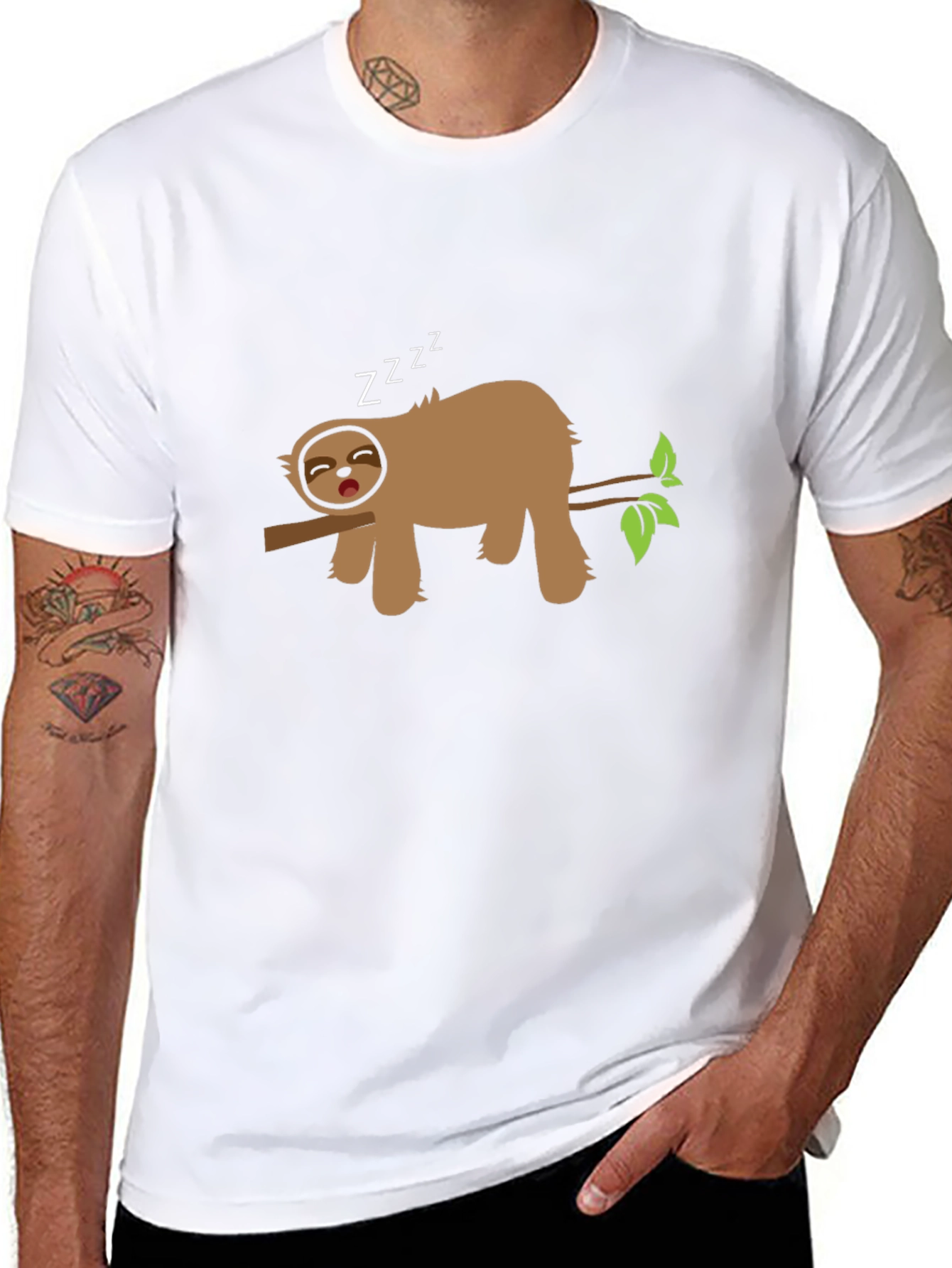 Sleeping Sloth on Branch Black T-Shirt