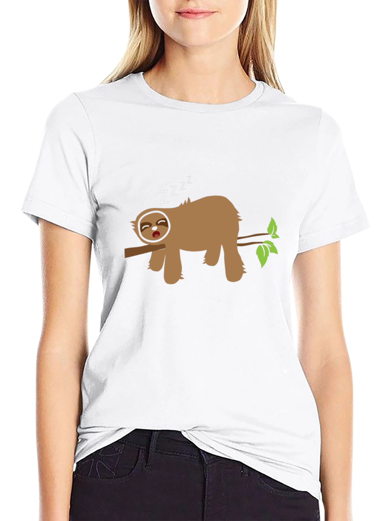 Sleeping Sloth on Branch Black T-Shirt