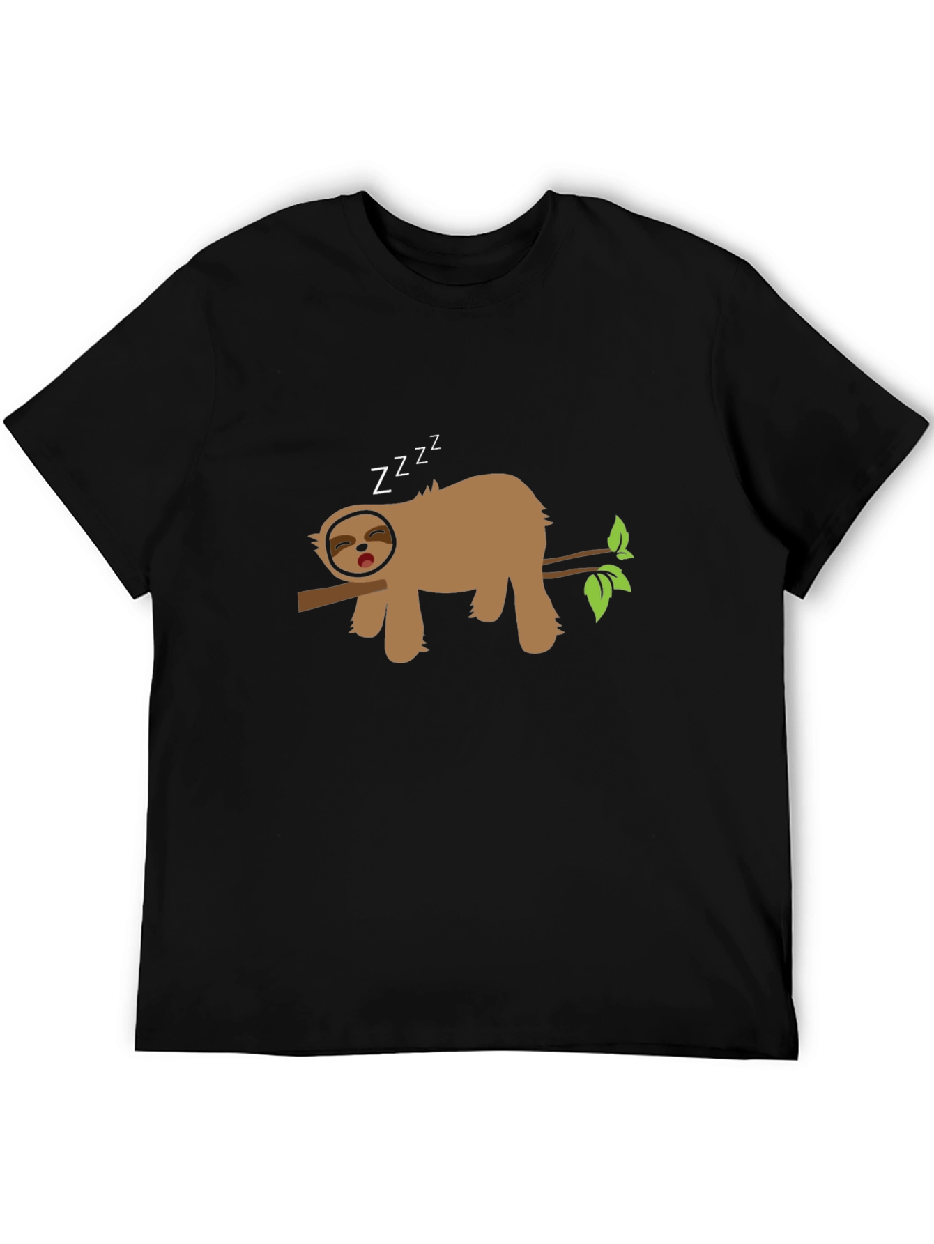Sleeping Sloth on Branch Black T-Shirt