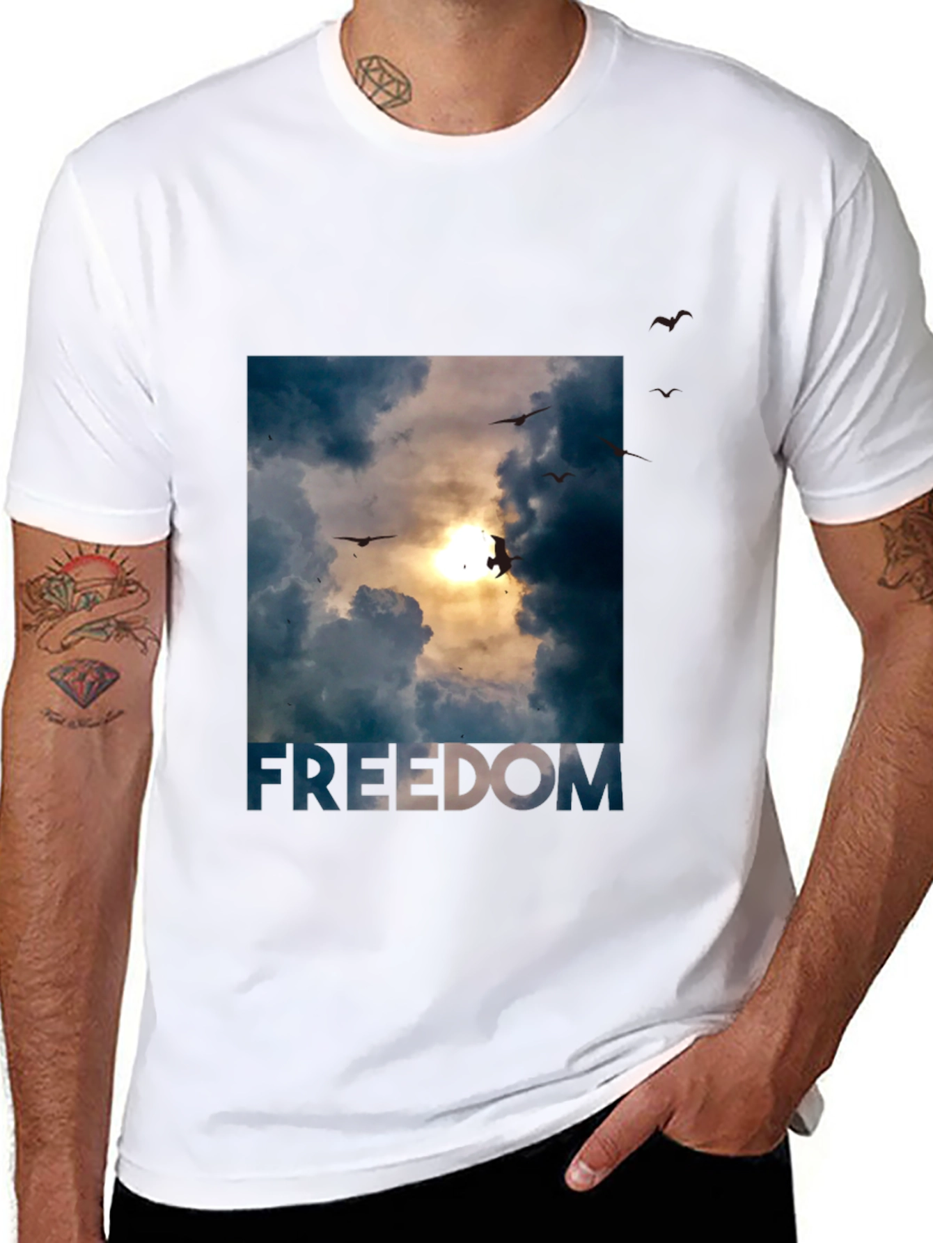 Freedom Graphic Tee - Sky and Birds Design