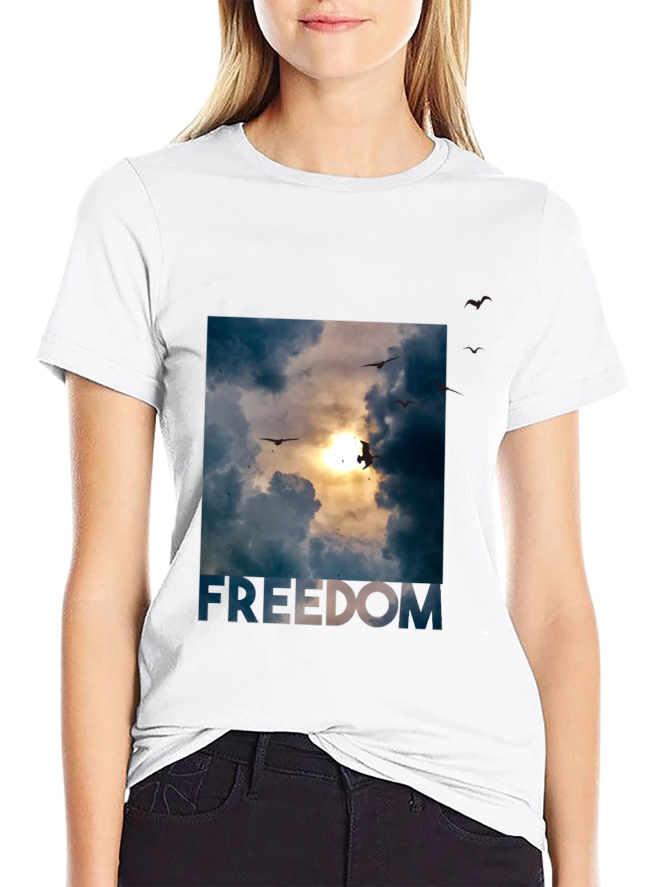 Freedom Graphic Tee - Sky and Birds Design
