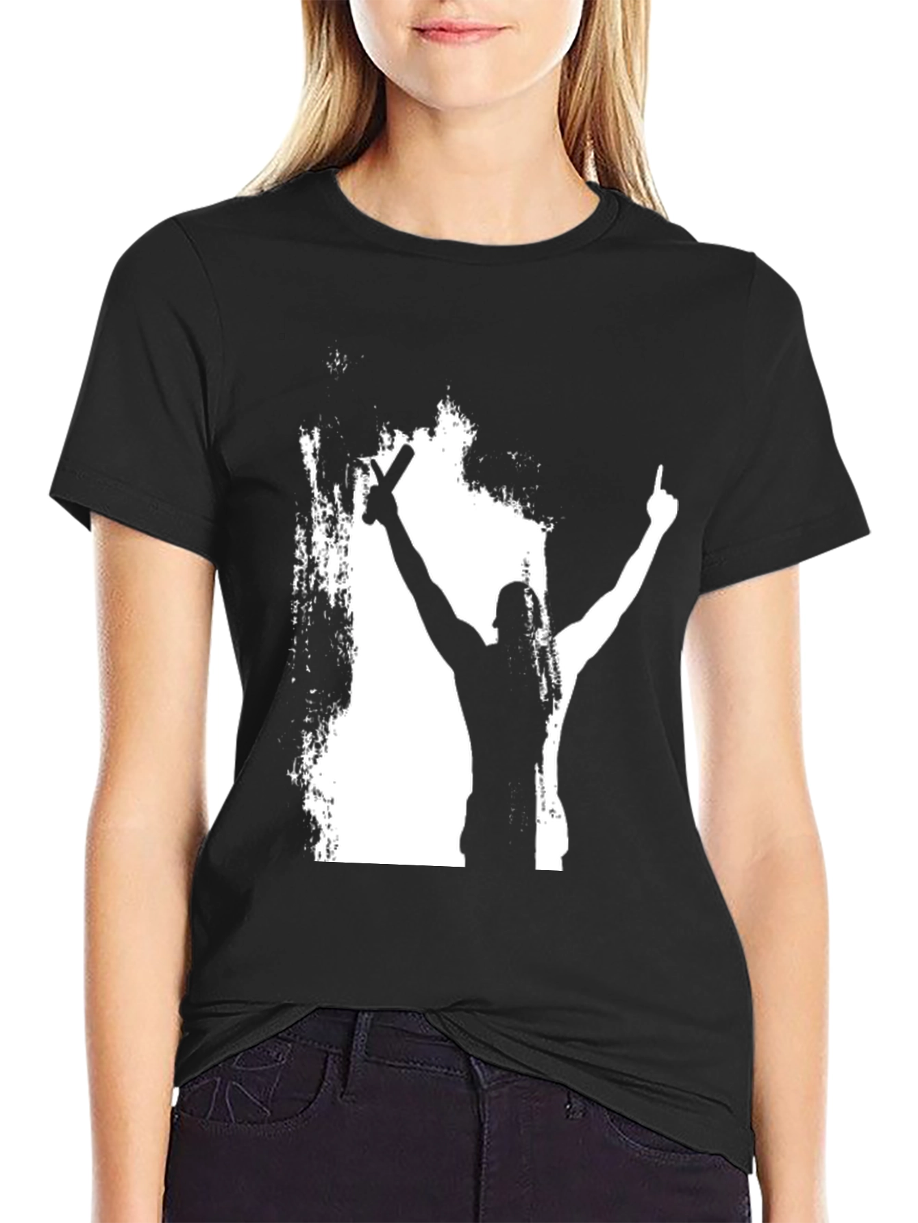Silhouette Champion Graphic Tee - Bold Black Cotton Shirt