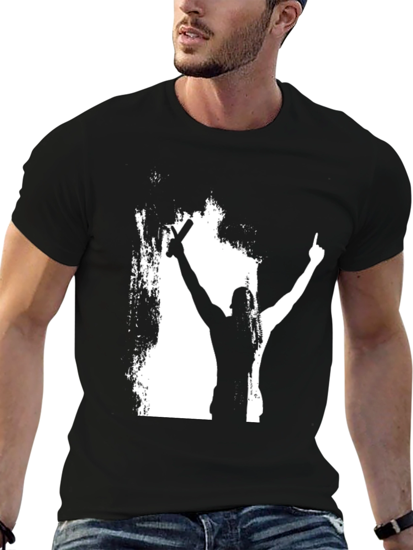 Silhouette Champion Graphic Tee - Bold Black Cotton Shirt