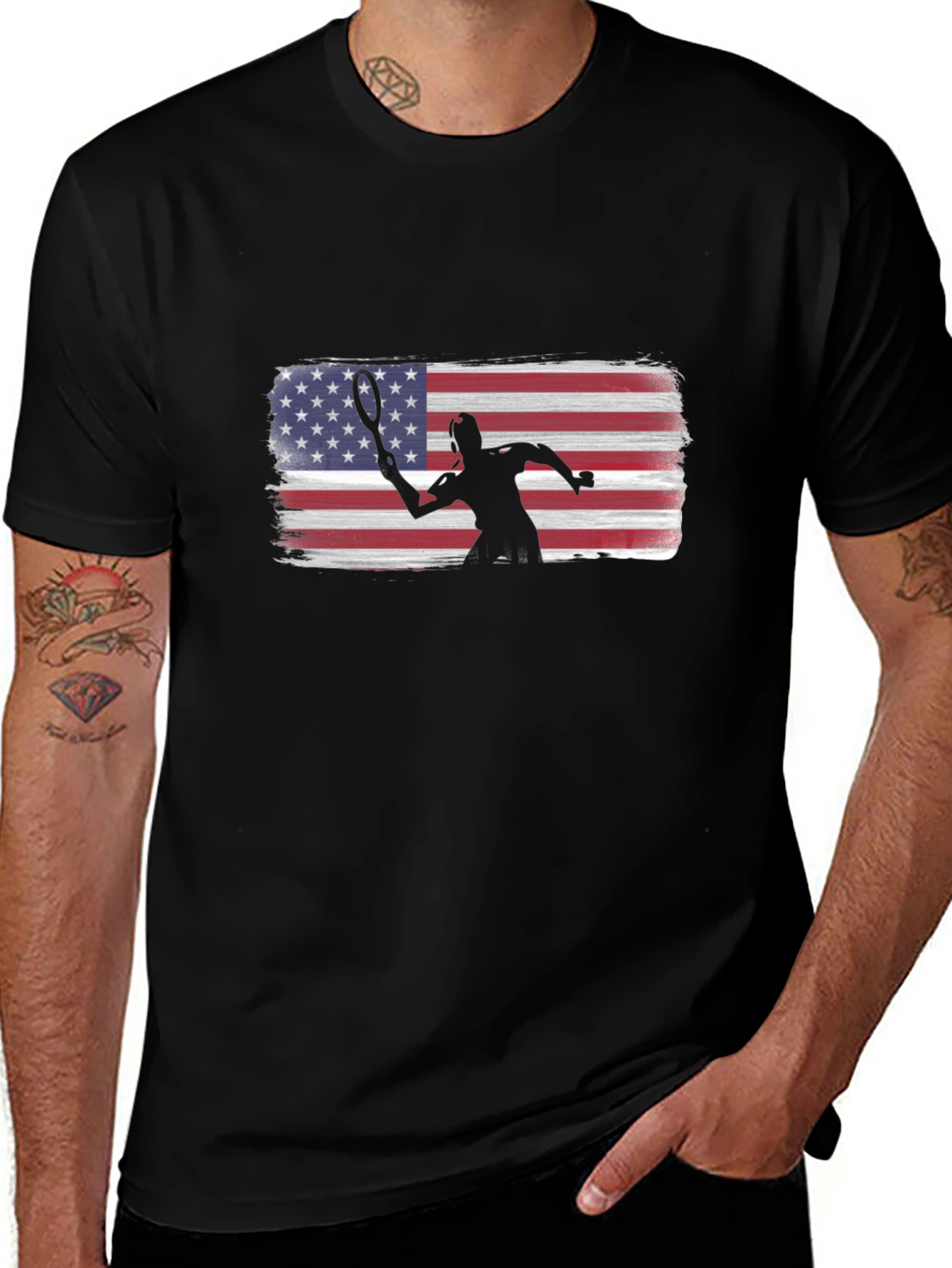 Tennis Player American Flag Graphic T-Shirt