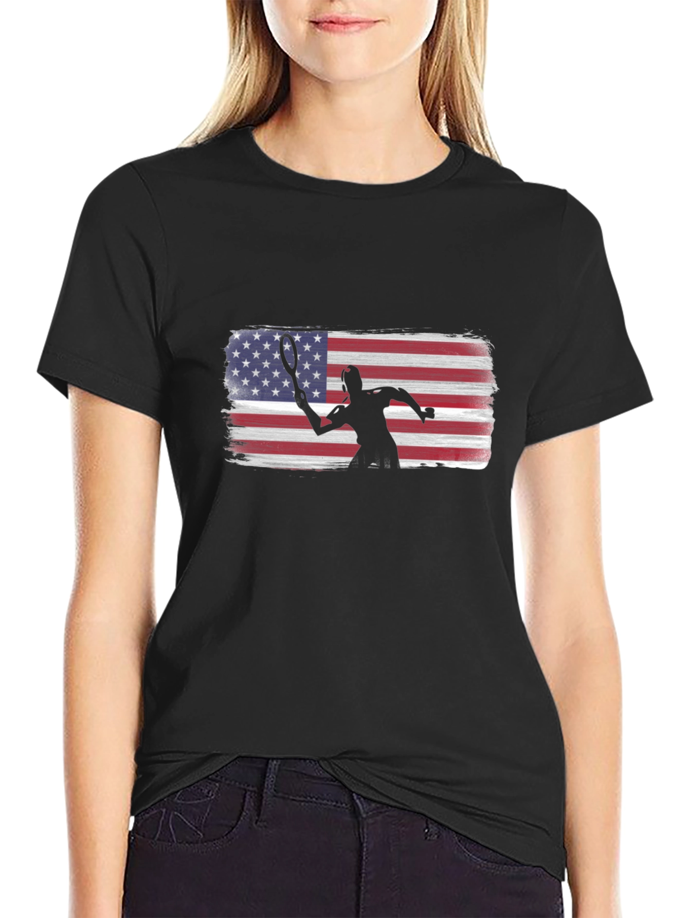 Tennis Player American Flag Graphic T-Shirt
